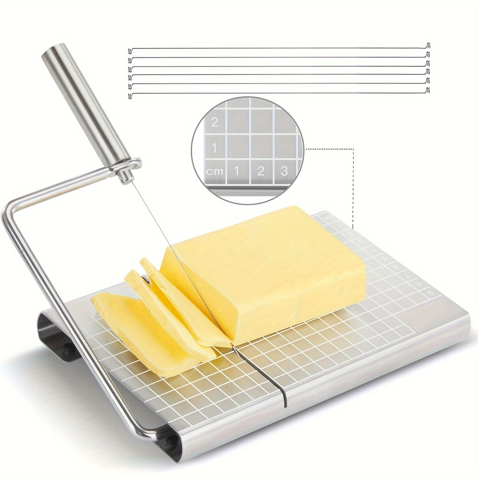 Stainless Steel Wire Cheese Slicer,Hand Held Cheese Cutter Adjustable Thickness Cheese Cutter for Cheddar Cheese Block, Gold