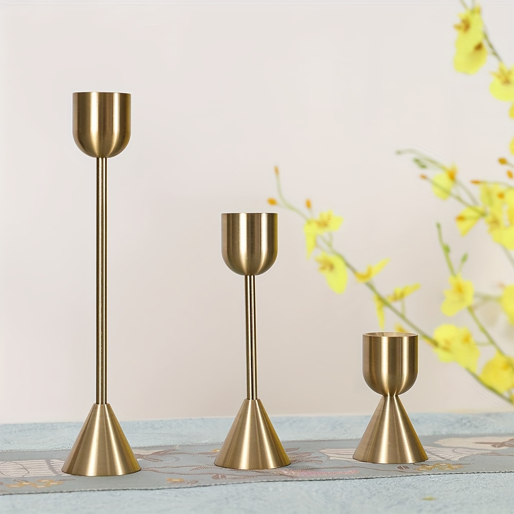 Set Of 3 Gold Metal Taper Candlestick Holders Vintage Brass Taper Candle  Holders, Decorative Metal Crystal Taper Candle Stands Elegant