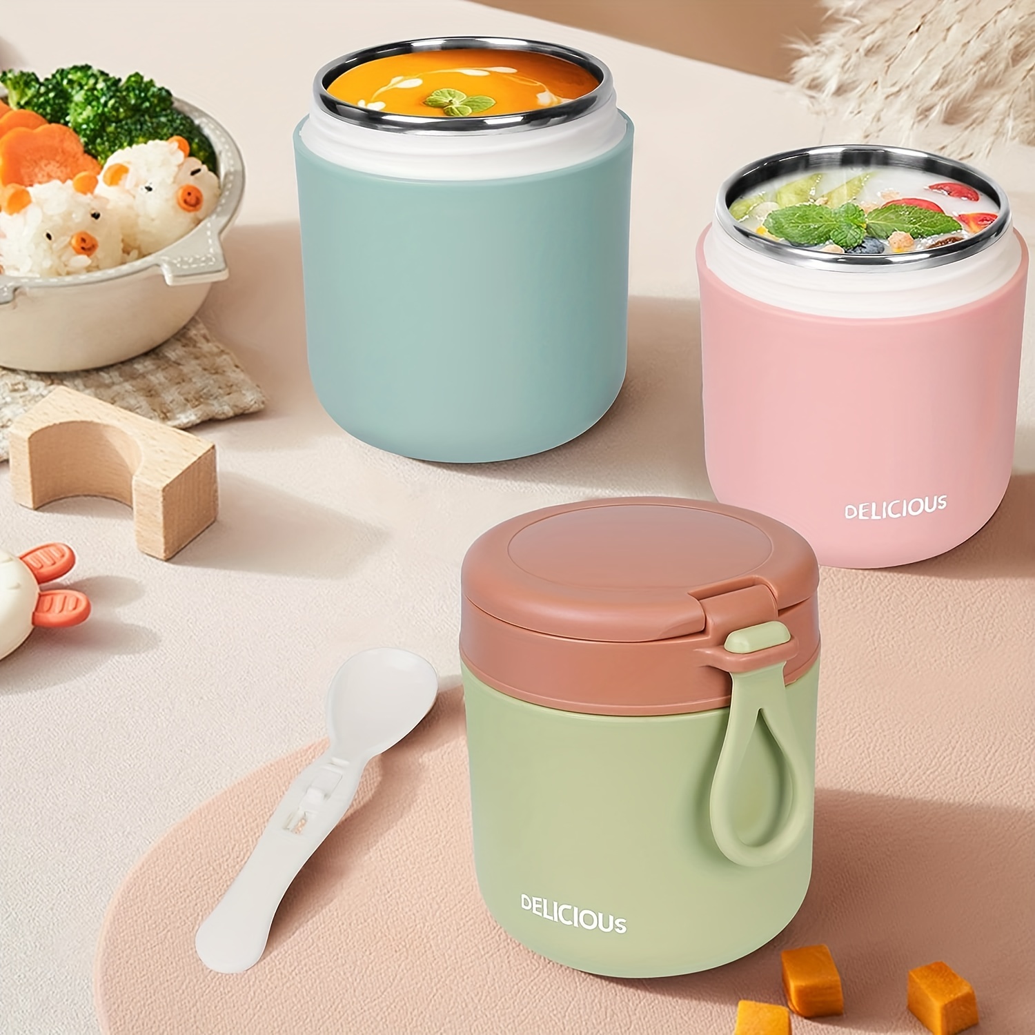 Insulated Food Jar Vacuum Bento Box Lunch Containers for Kids Adults,  Stainless Steel Leak Proof Wide Mouth Food Soup Thermos with Spoon Keeps  Food