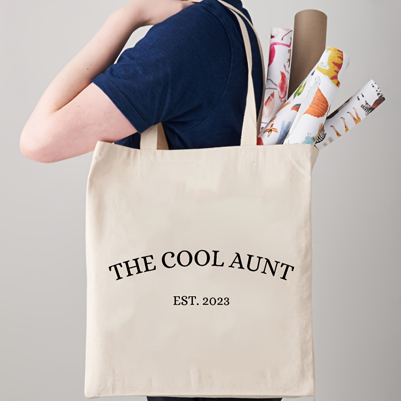 

1pc The Cool Aunts Club Pattern Tote Bag, Canvas Shoulder Bag For Travel Daily Commuting, Women's Reusable Shopping Bag, Trendy Folding Shoulder Bag, New Year Gift For Aunt