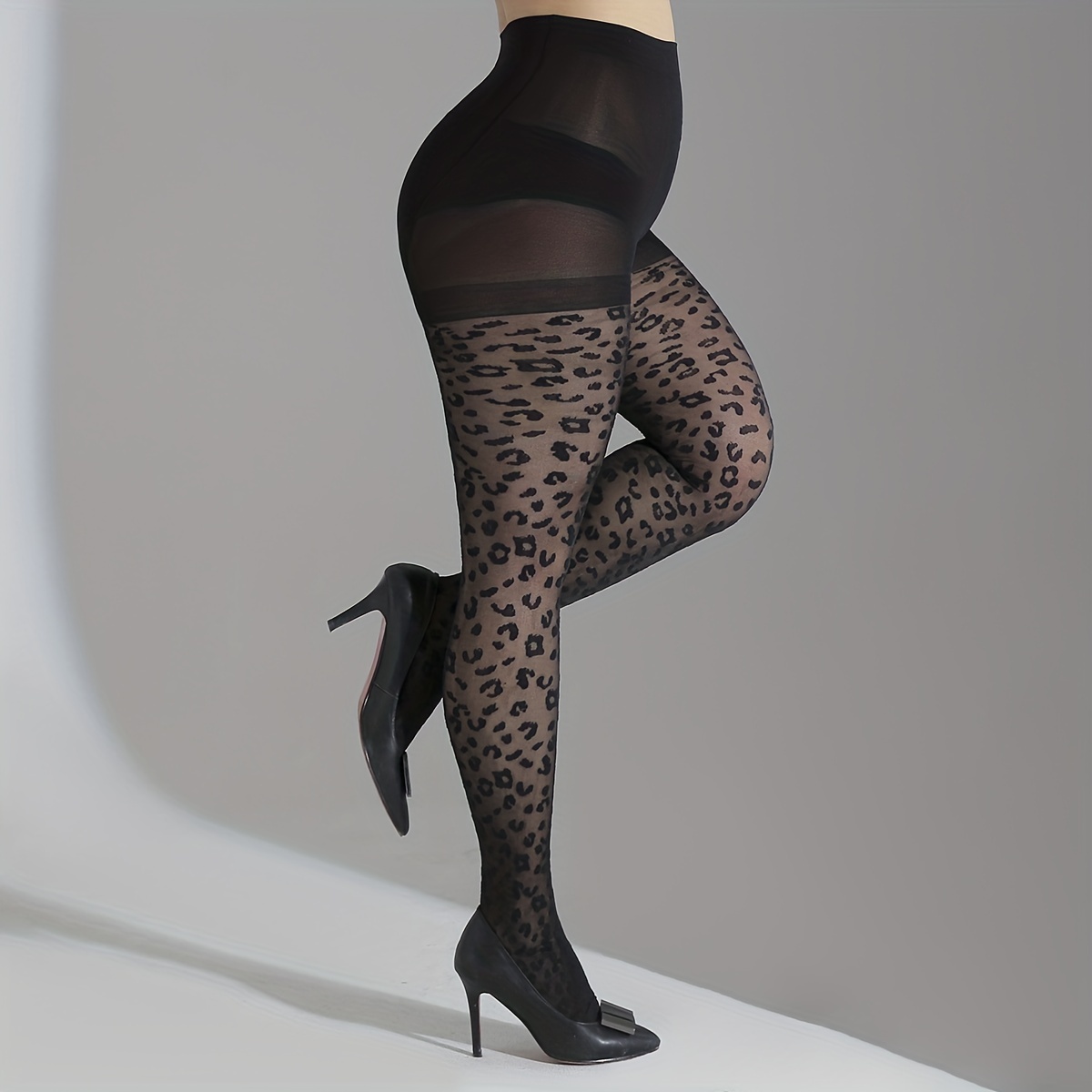 Women Sexy Leopard Print Stockings Lace Top Sheer Thighs High Quality  StockiH_hg