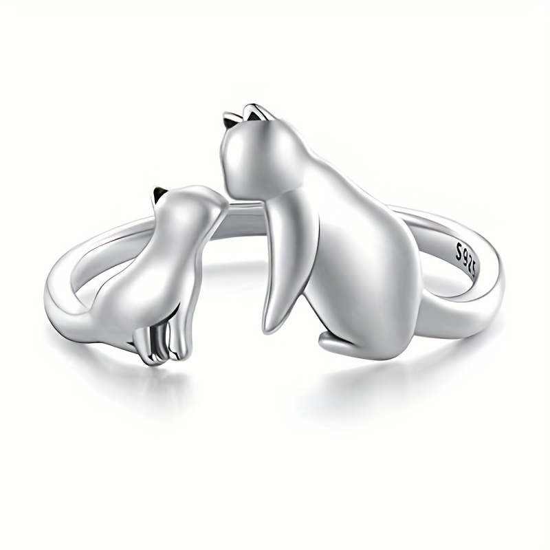 Couple Cat 925 Sterling Silver Matching Rings