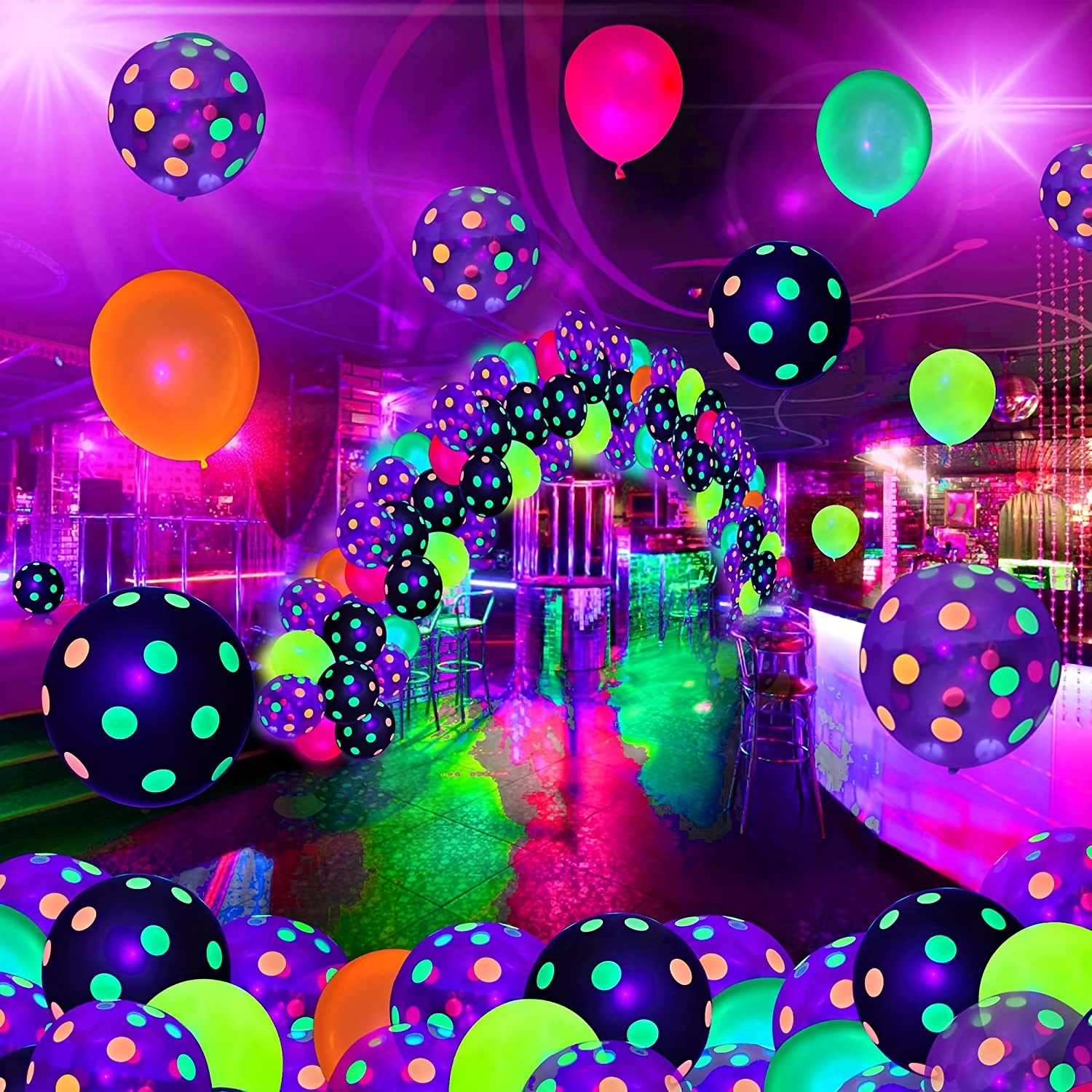 100 Pack 12 Inch Glow Party Star Dots Balloons UV Neon Glow Balloons Glow  in The Dark Balloons Black light Party Latex Balloons Reactive Fluorescent