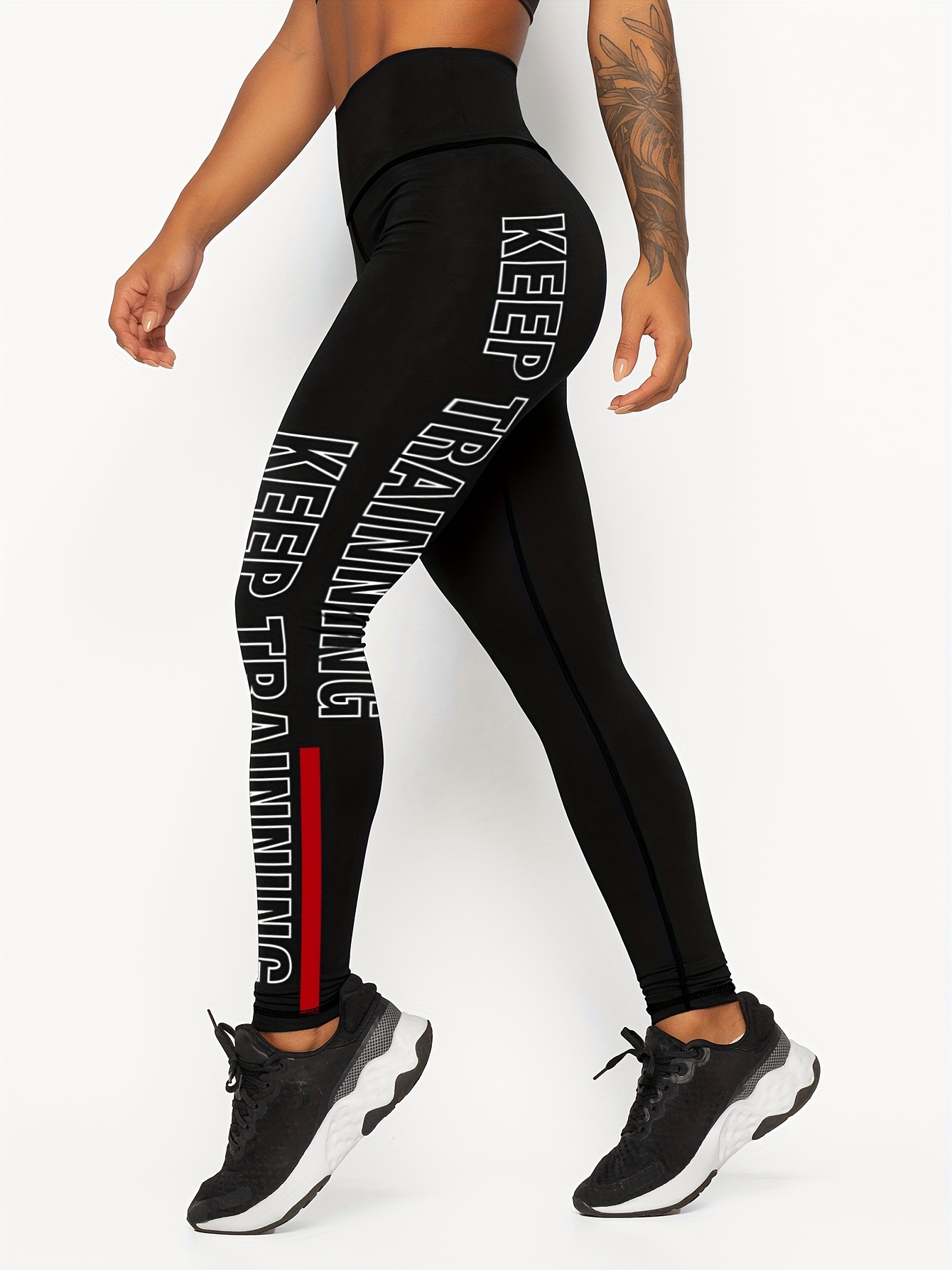 Yoga High Street Letter Print Workout Leggings Seamless Tummy Control  Running Tights