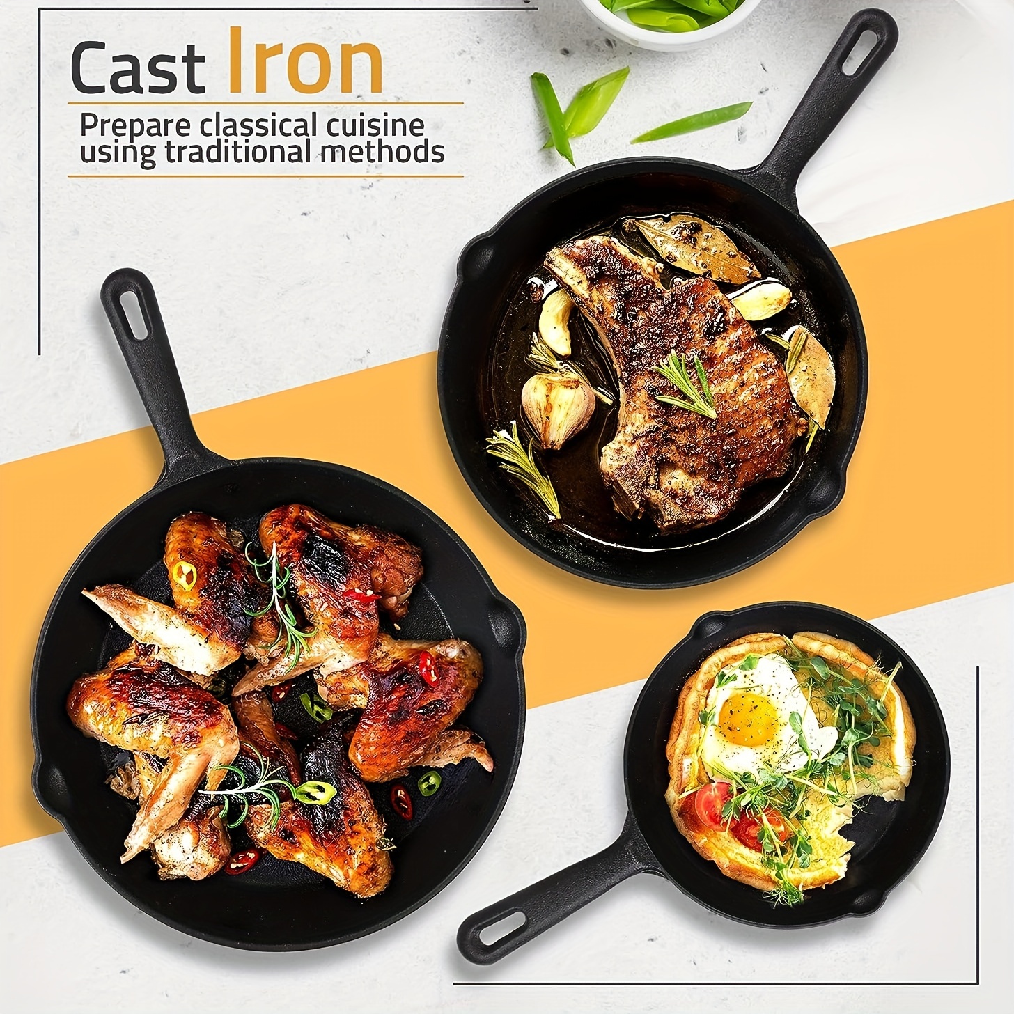 Pre-Seasoned Cast Iron Skillet- 12 inch for Home, Camping, Indoor and  Outdoor Cooking, Frying, Searing and Baking by Classic Cuisine