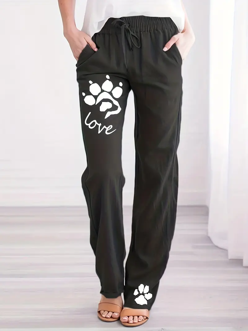 Dog Paw Print Loose Pants Casual Drawstring Waist Pants - Temu