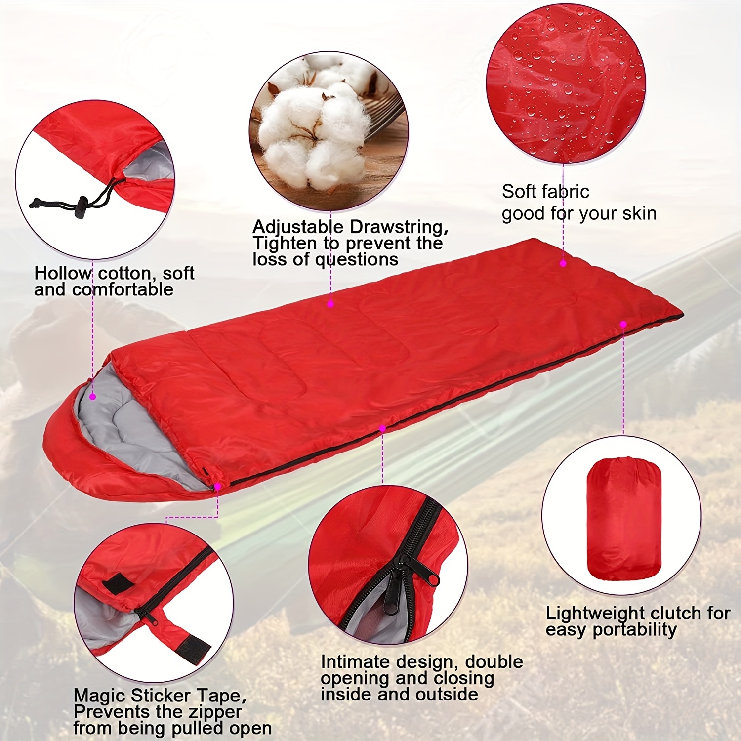  HXR Saco de dormir para acampar, a prueba de calor y frío, para  adultos, saco de dormir para acampar al aire libre, viajes, senderismo, sacos  de dormir (color rojo, tamaño: 82.7x19.7
