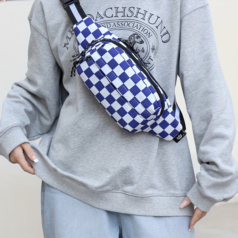 Men's New Plaid Shoulder Bag Trendy Fashion Checkerboard Messenger Bag  Student Small Bag - Temu