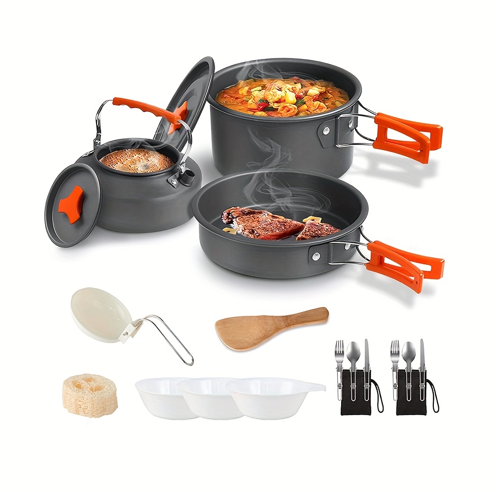 Set Di Utensili Da Cucina, Stoviglie E Pentole In Lega Di Alluminio, Ideale  Per Campeggio, Escursioni, Viaggi E Picnic All'aperto. Include Pentola