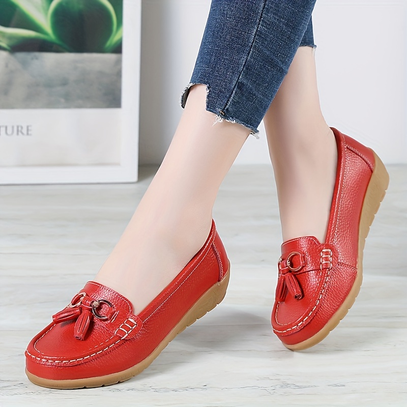 women s tassel decor flat loafers solid color soft sole slip