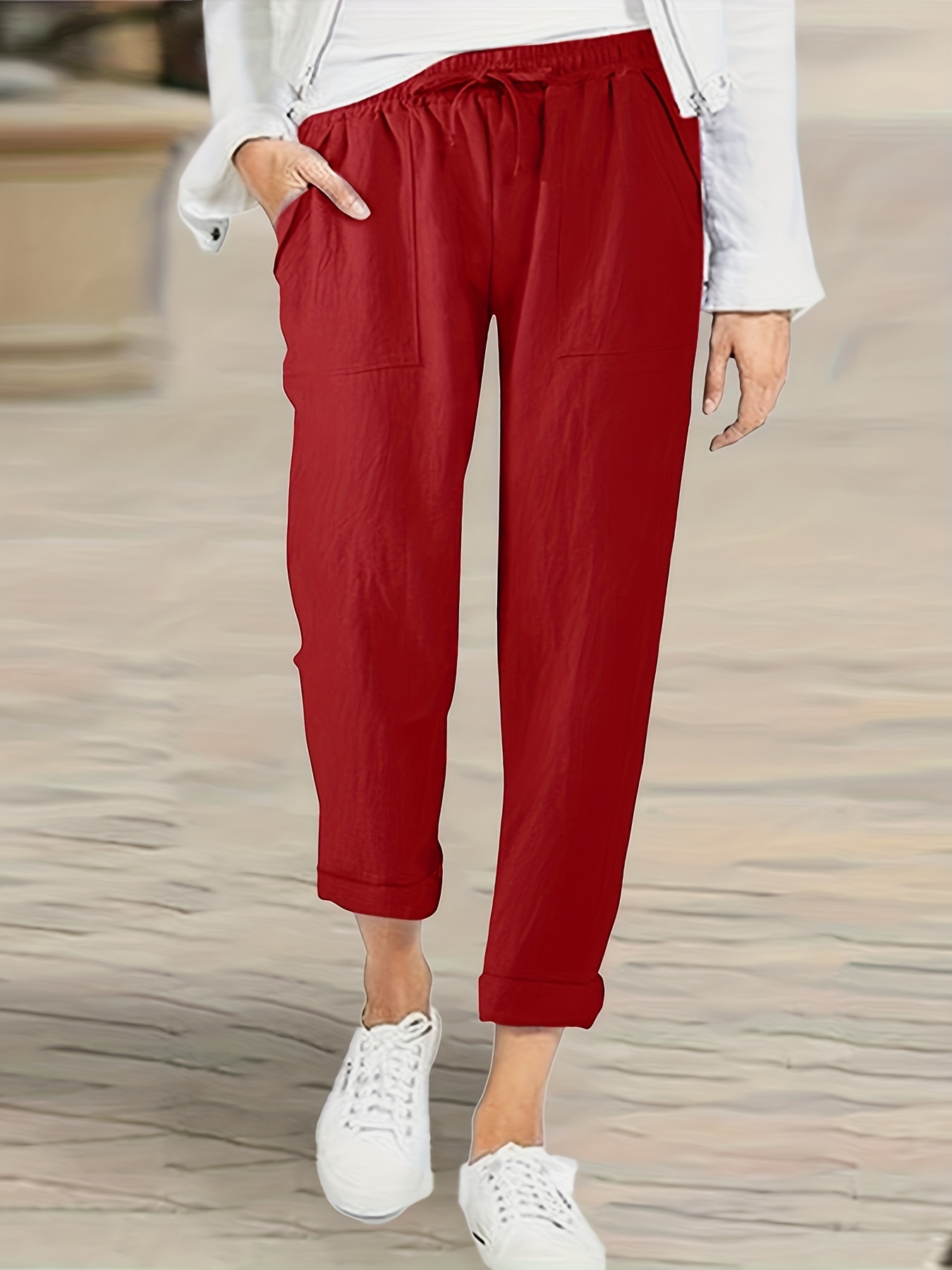 Minimalist Elastic Waist Carrot Pants, Casual Solid Versatile Pants,  Women's Clothing - Temu