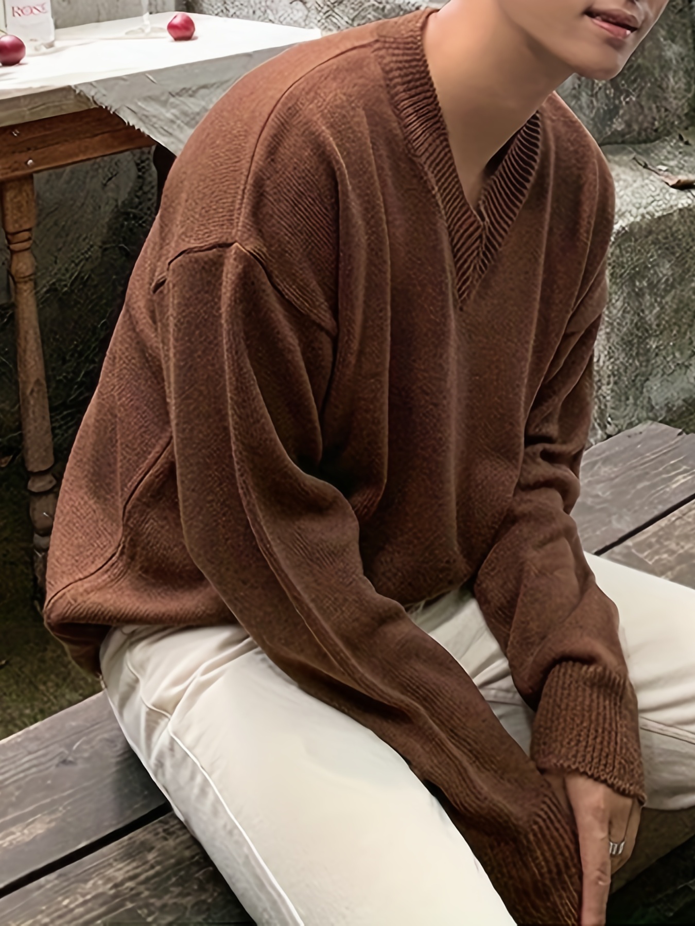 Suéter Punto Sólido Manga Larga Moda Hombre Hombre Otoño - Temu