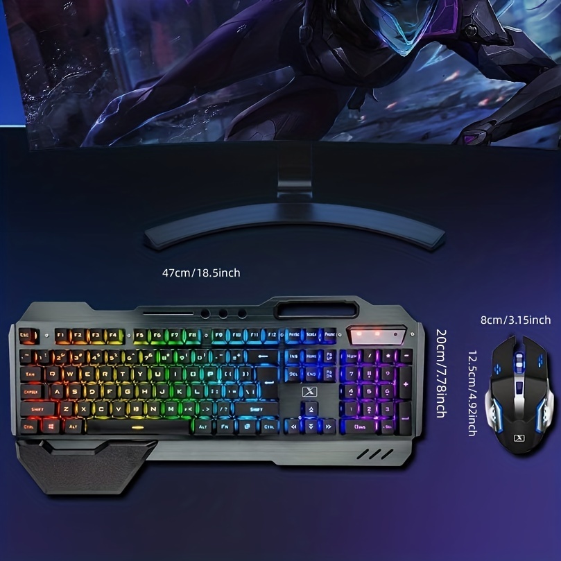 Wireless Gaming Keyboard and Mouse Combo with Mouse Pad, Rainbow LED  Backlit Rechargeable Battery Mechanical Ergonomic Feel Dustproof 7 Color  Backlit