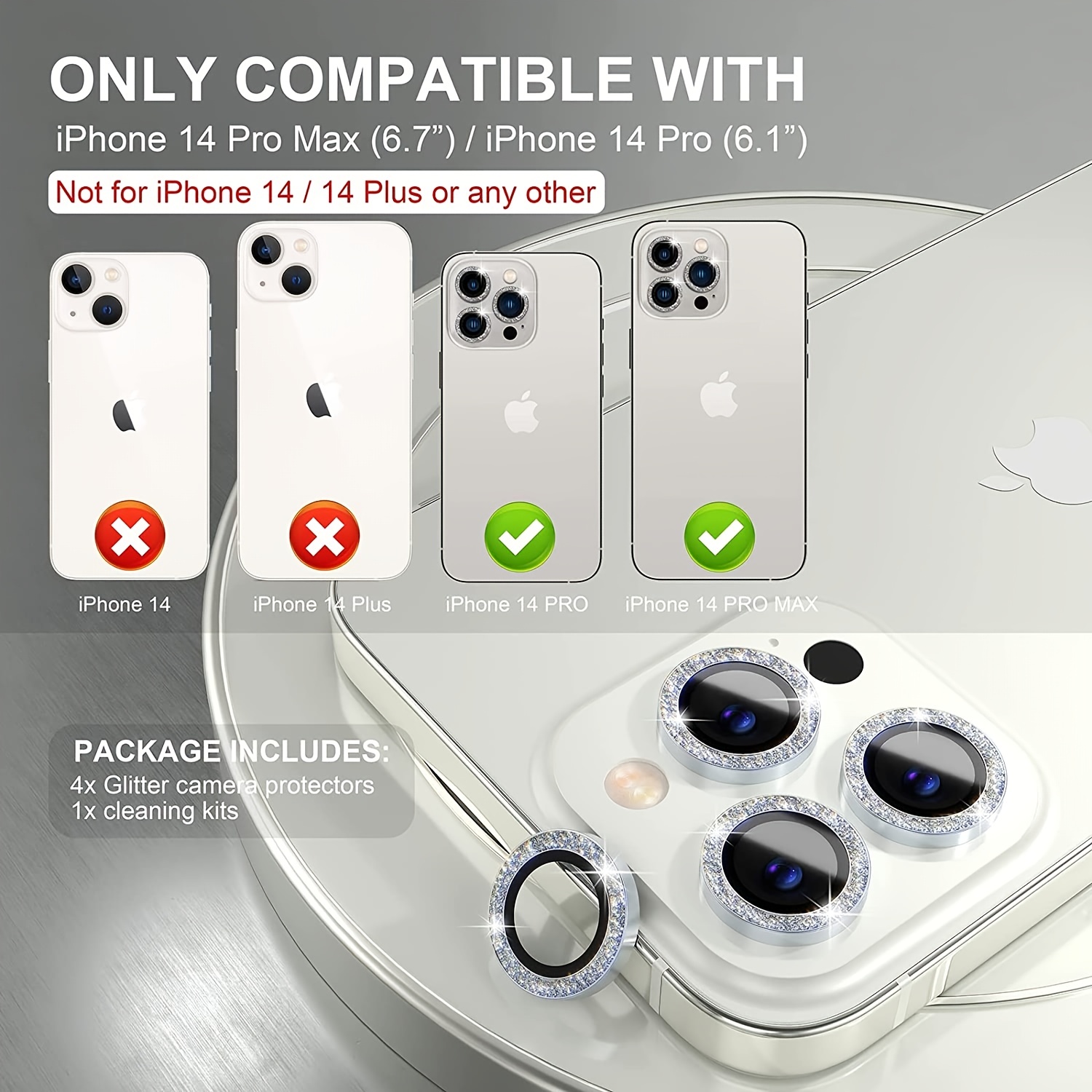 4x Protector Pantalla Vidrio Templado para Lente de Camara iPhone 15 14 13  Pro 1