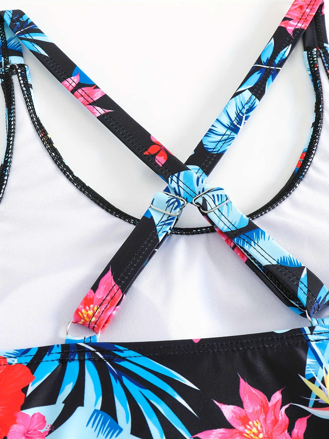 Tropical Print Round Neck Tankini Sets, Drawstring Straps Boxer Short  Bottom Two Pieces Swimsuit, Women's Swimwear & Clothing