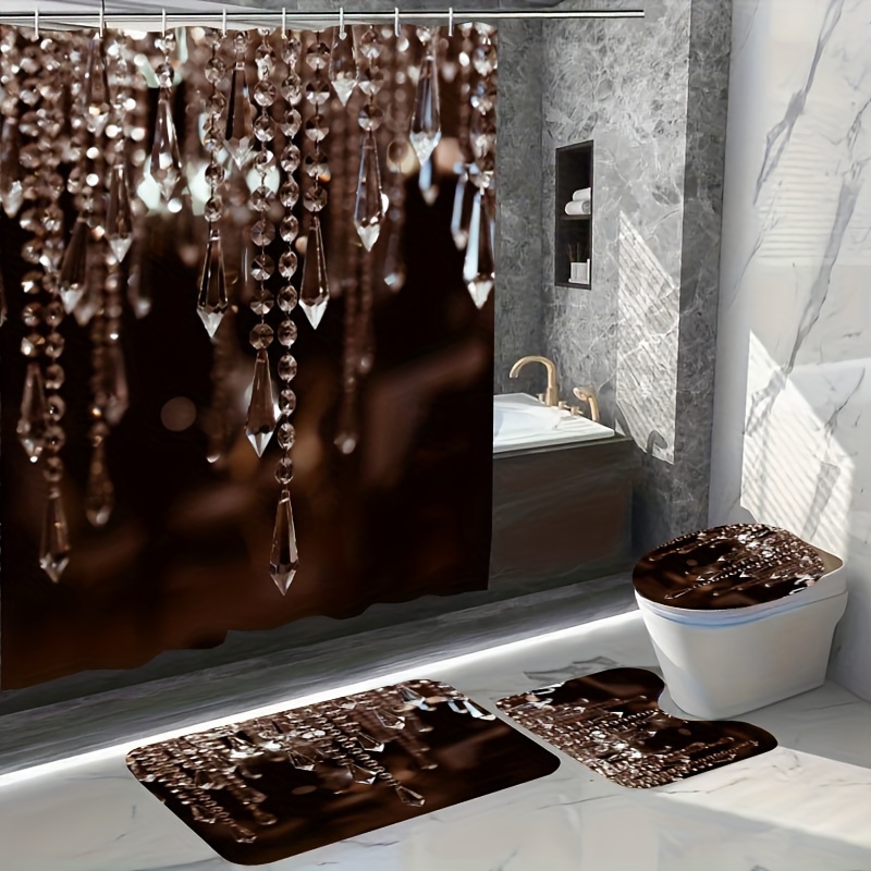 Bathroom Shower Curtain Set Sparkling Diamond pattern - Temu