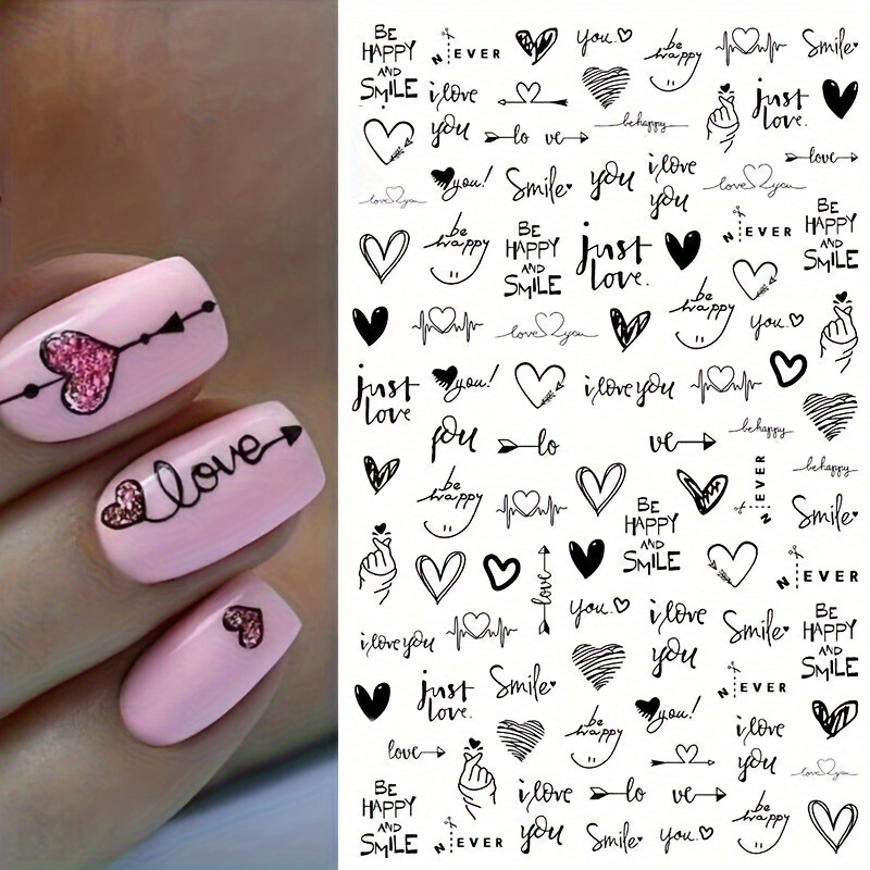  8 Sheets Valentine Nail Art Stickers 3D Self Adhesive
