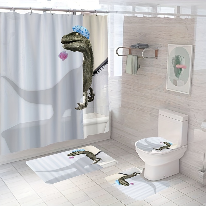 Shower Curtain Ancient Jungle Dinosaur Printed Waterproof - Temu