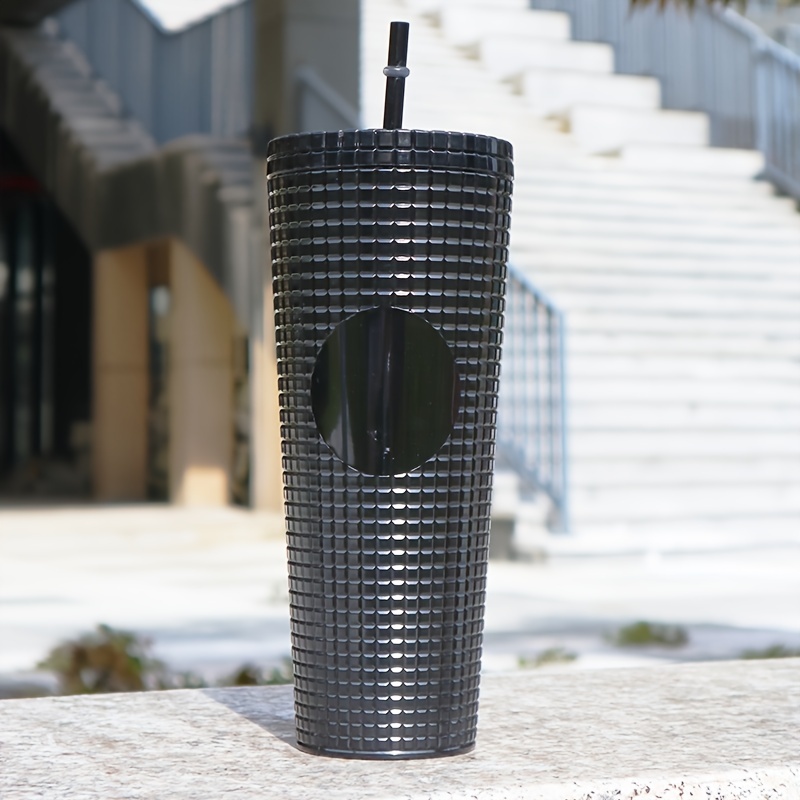 Studded Matte Cup Tumbler Lid Straw Bling Plastic Cup Double - Temu