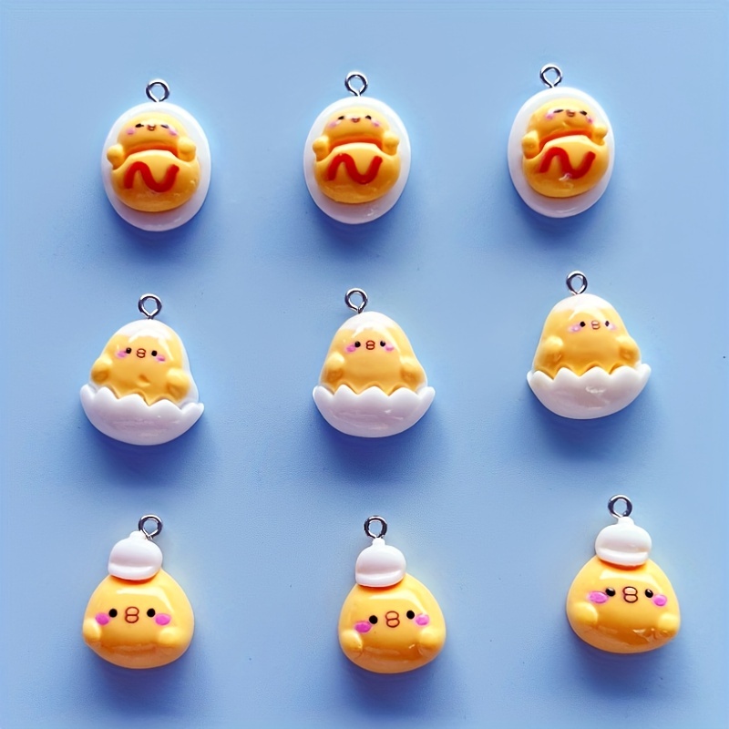 Random Cute Little Egg Omelet Resin Charms Pendants Bulk For Diy