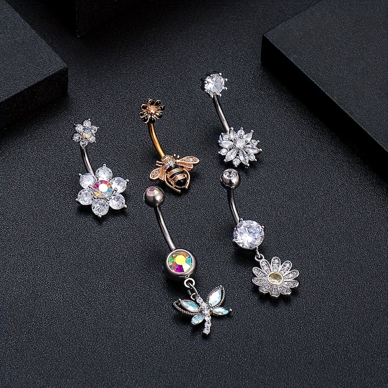 Beauty Crystal Flower Dangle Navel Belly Button Ring Bar Body Piercing  Jewelry