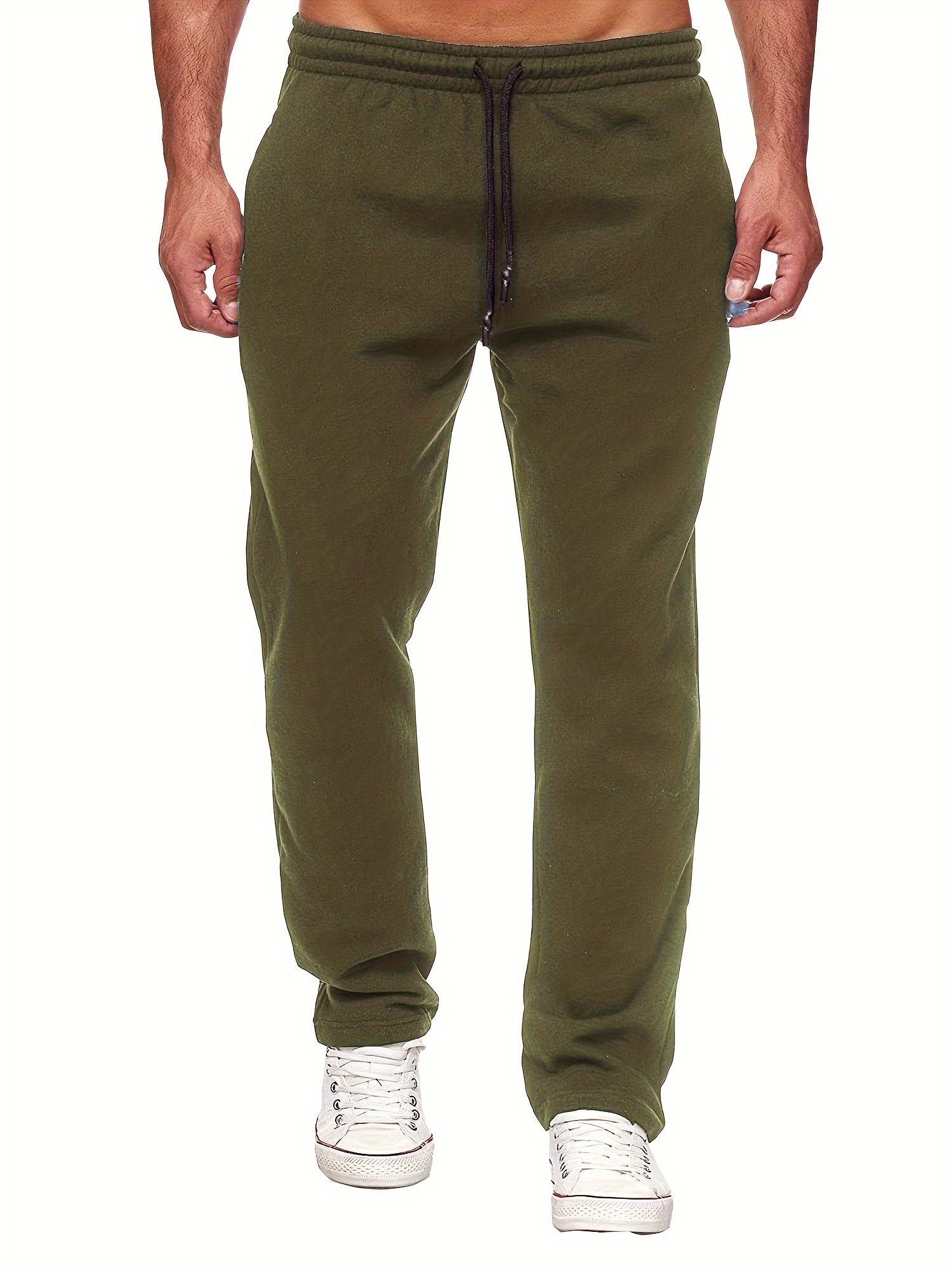 Men's Casual Solid Color Pants Fleece Slight Stretch - Temu