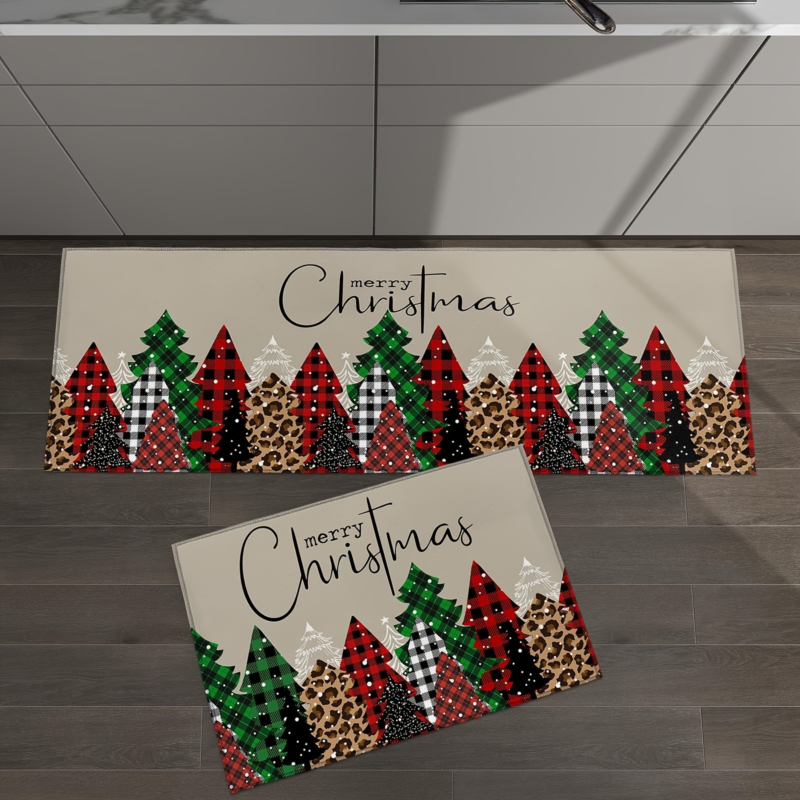 Christmas Tree Kitchen Rug Floor Mat Christmas Black And Red - Temu