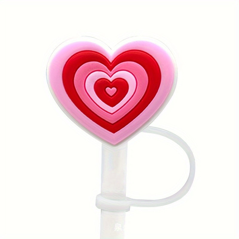 2pcs/set PVC Straw Cover, Cartoon Cute Heart Decor Straw Cap For
