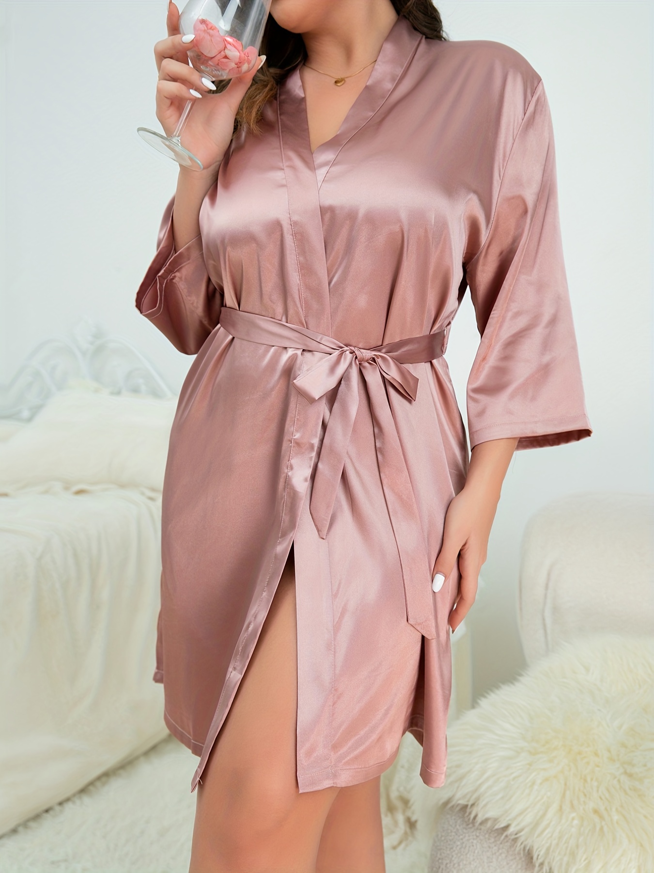 Plus Size Elegant Nightgown Women's Plus Satin Long Sleeve - Temu Canada