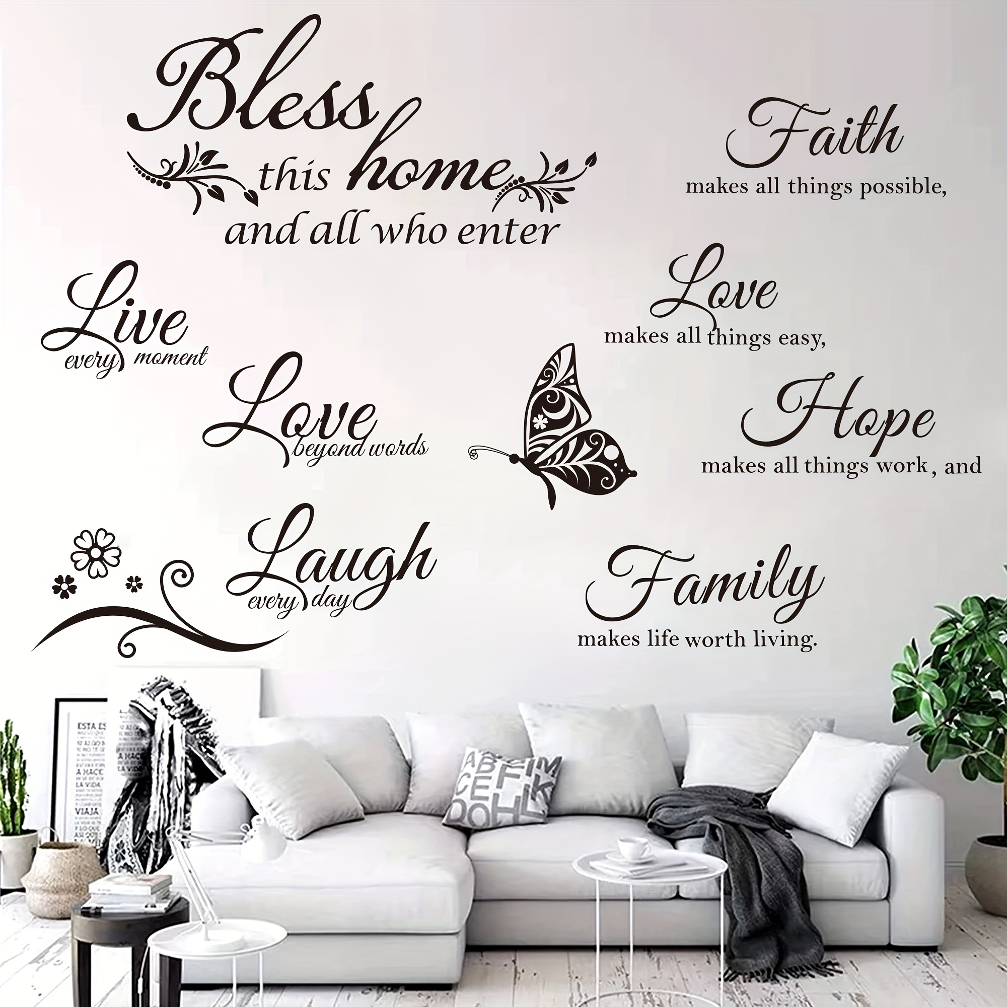 Faith Love Family Wall Art Stickers Living Room Inspirational Quote Saying  Decal