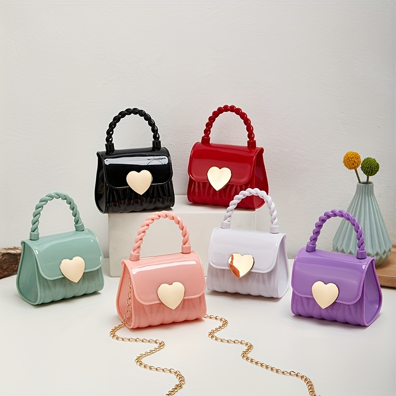 Heart Decor Jelly Handbags, Fashion Chain Crossbody Bag, Mini Pvc