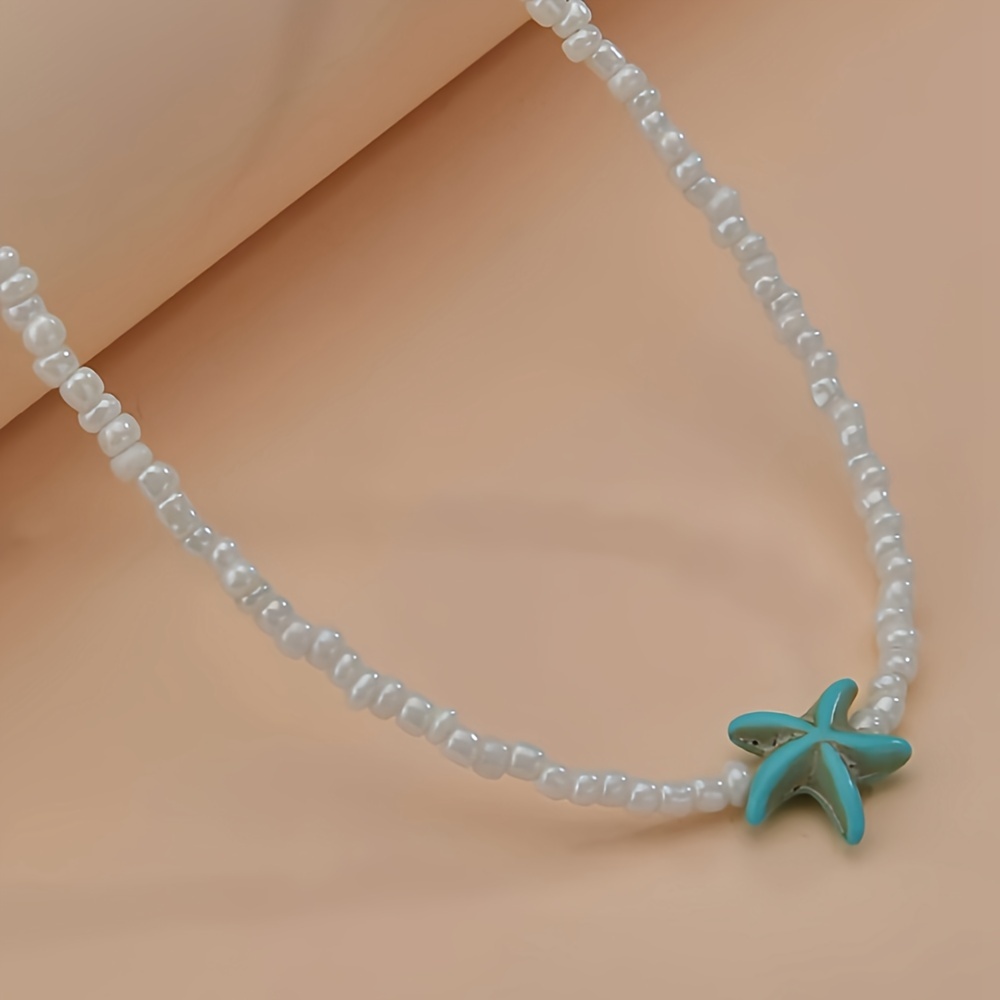 Starfish Shell Turquoise Decor Pendant Necklace
