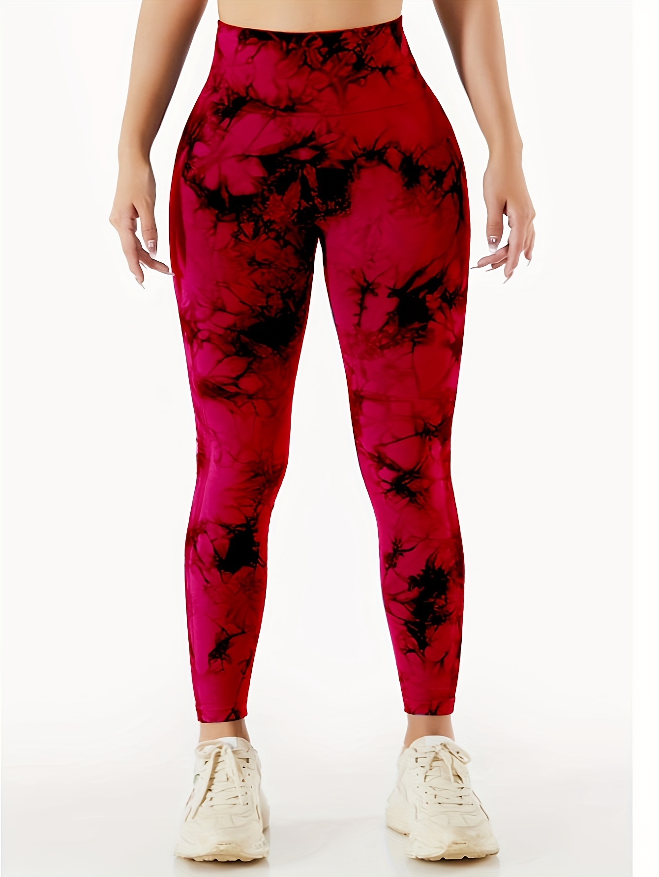 Black Red Tie Dye Leggings With Pockets for Women With 5 High