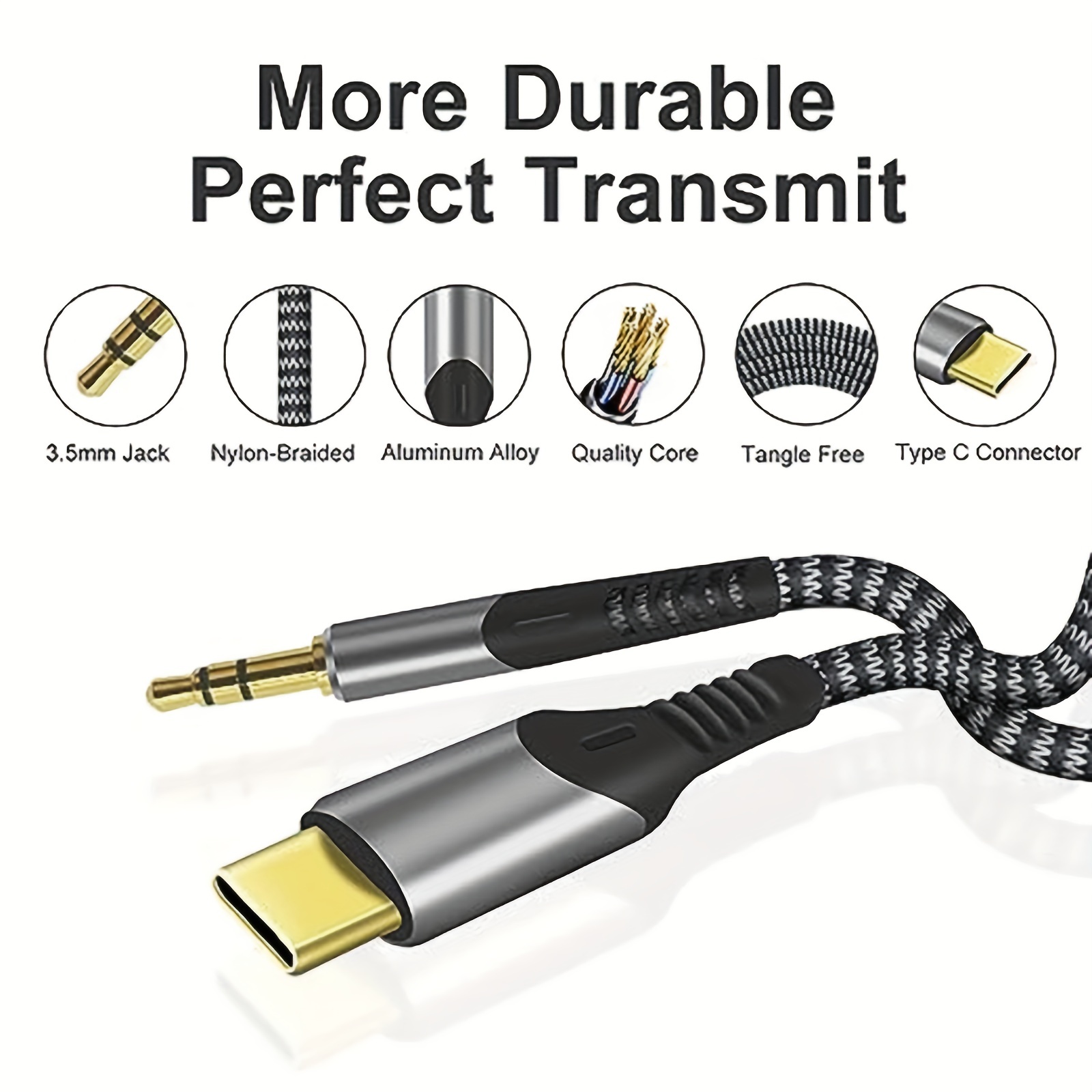 USB type -C-C à 3,5 mm mâle / câble auxiliaire câble voiture