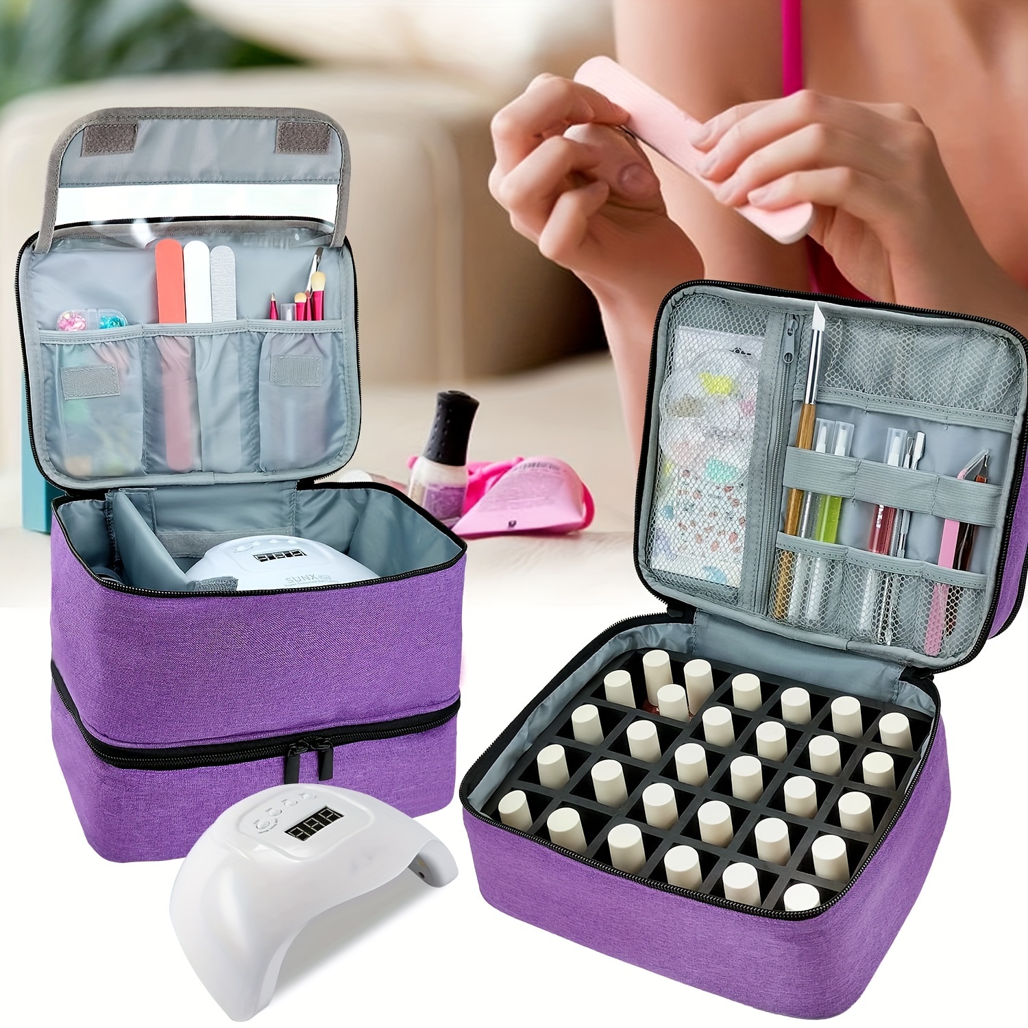 Nail Polish Organizer Double Layer Storage Bag Makeup - Temu