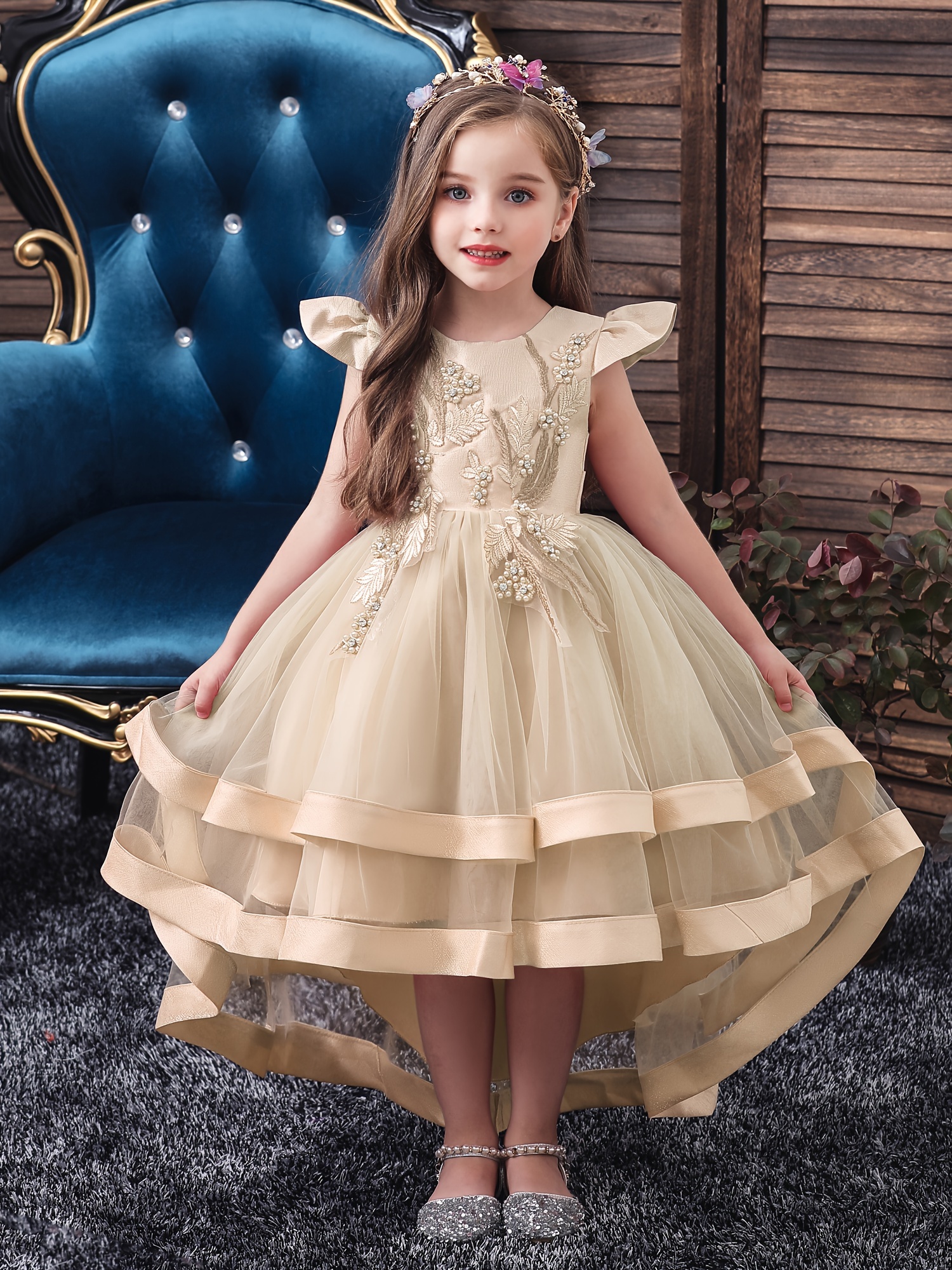 Children's Wedding Dress Show Dress Girl Trailing Princess - Temu Mexico