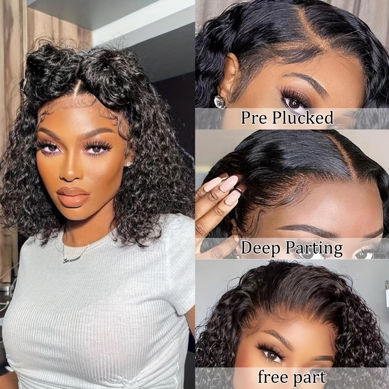 180% Density 13*4*1 Lace Front Human Hair Wig Short Curly Wavy Bob Wig 12 inch for Women Short Deep Curly Bob Wigs Pre Plucked 6-12 Inch,Temu