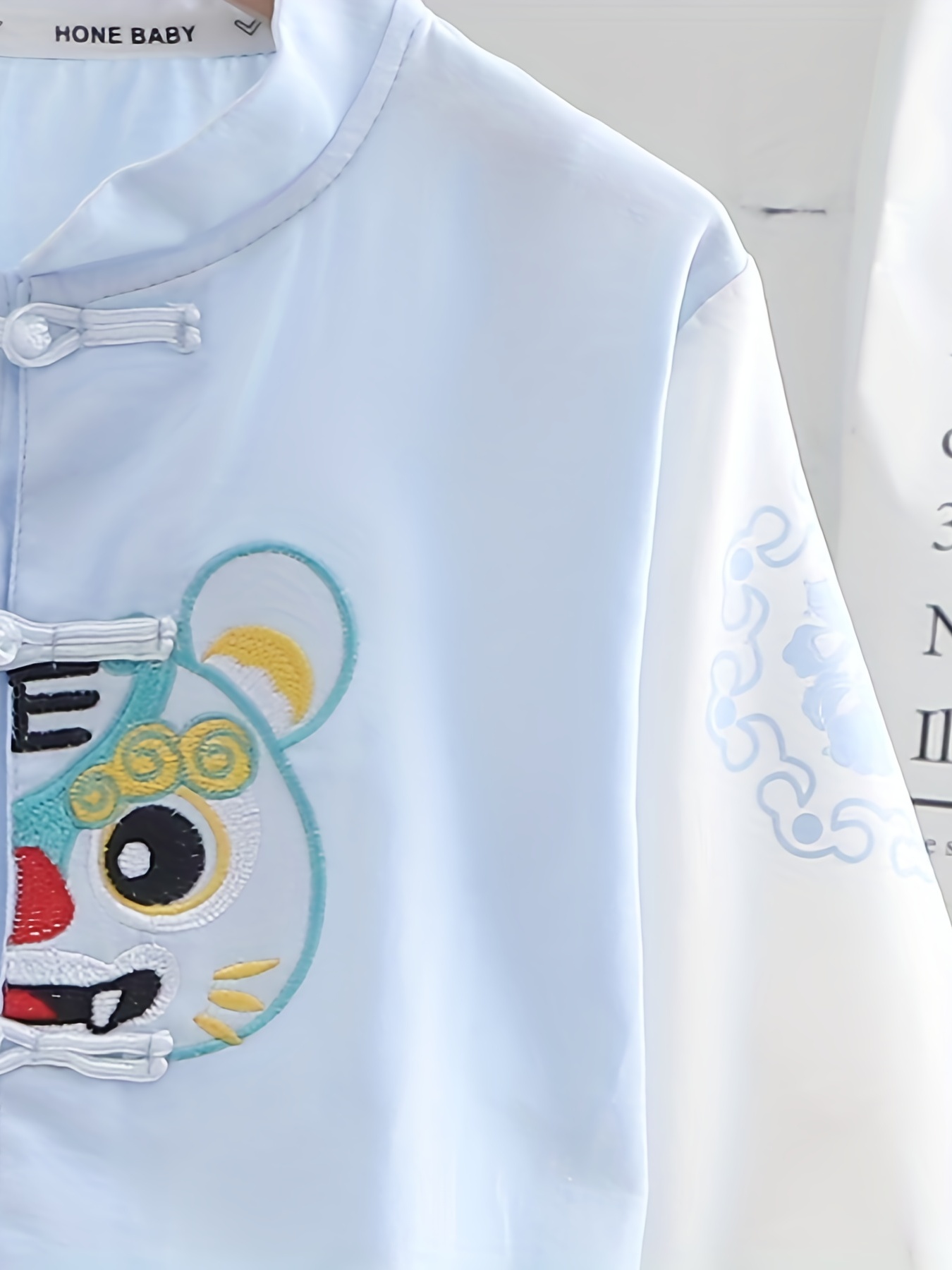 Boys Clothes Set Tiger Embroidery Graphic Mandarin Collar Shirt
