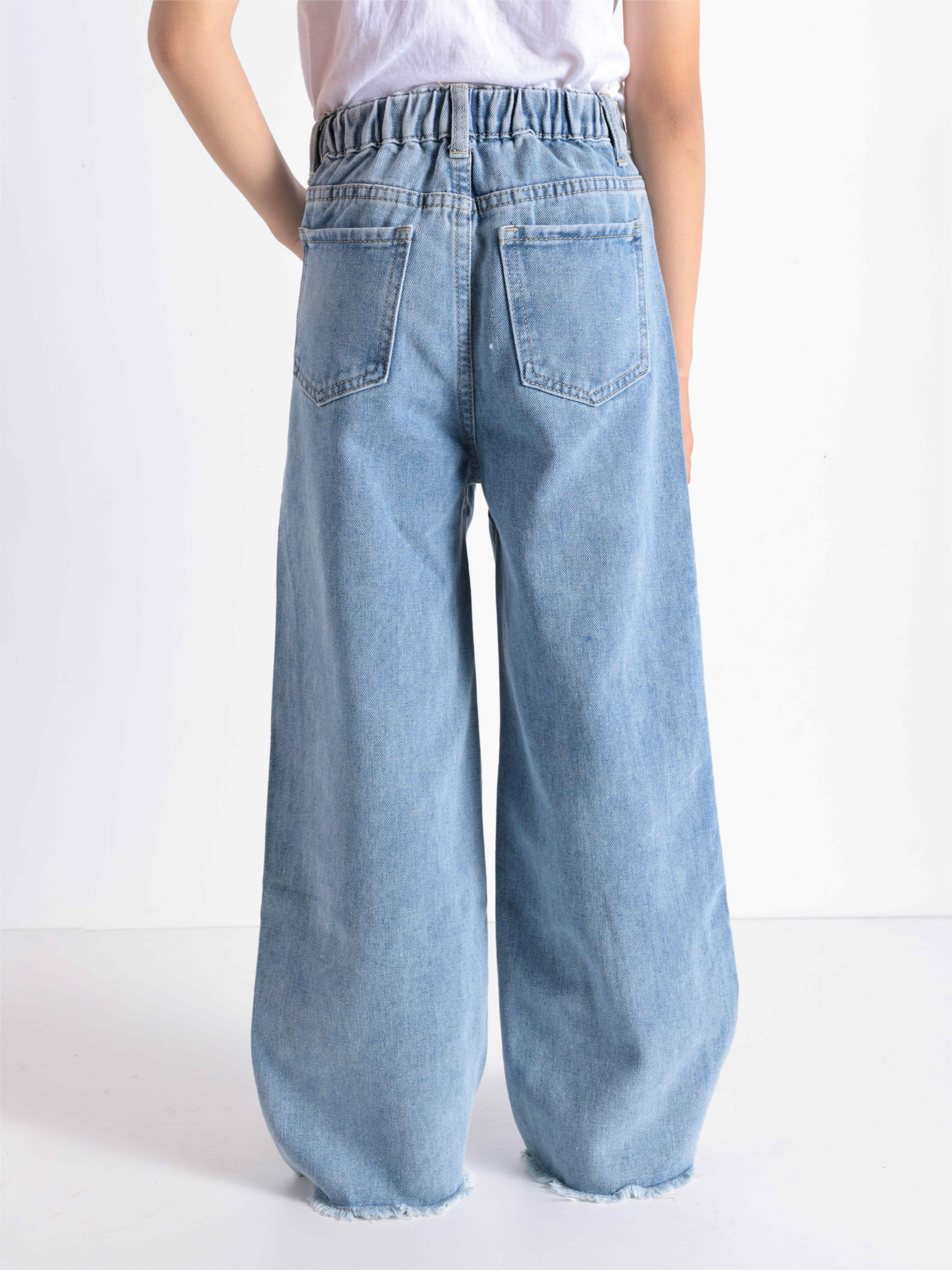 Denim Patch Pattern Design Teen Girls Fashion Loose Pants, 4