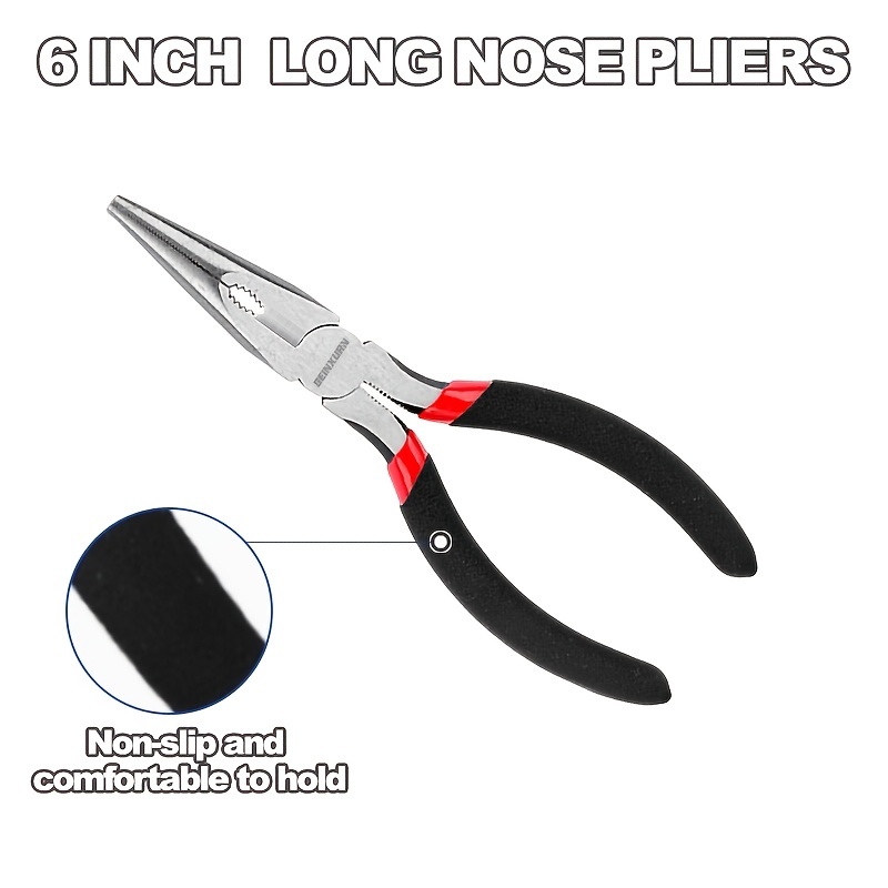 KOUGU Super Precision Long Needle Nose Pliers - 6 Inch Steel Mini Long Nose  Pliers With Non Serrated Edge & Non Slip Handles - Great For Jewelers