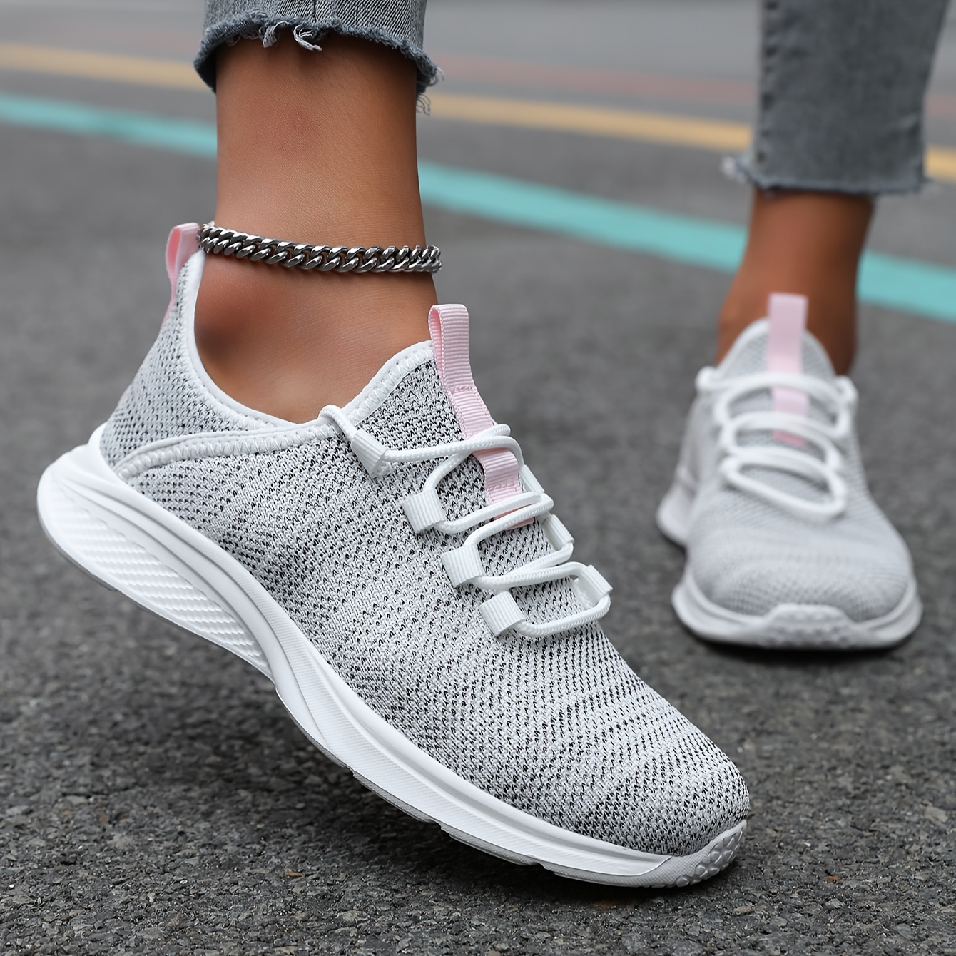 women s flying woven breathable lace casual running shoes details 3