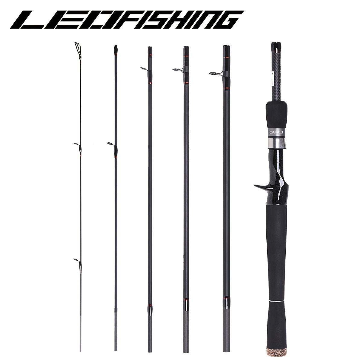 LEOFISHING Portable Travel Casting Bass Fishing Rod - 6 Sections, 24 Ton  Carbon Fiber, Salt & Fresh Water, Comfortable EVA Handle