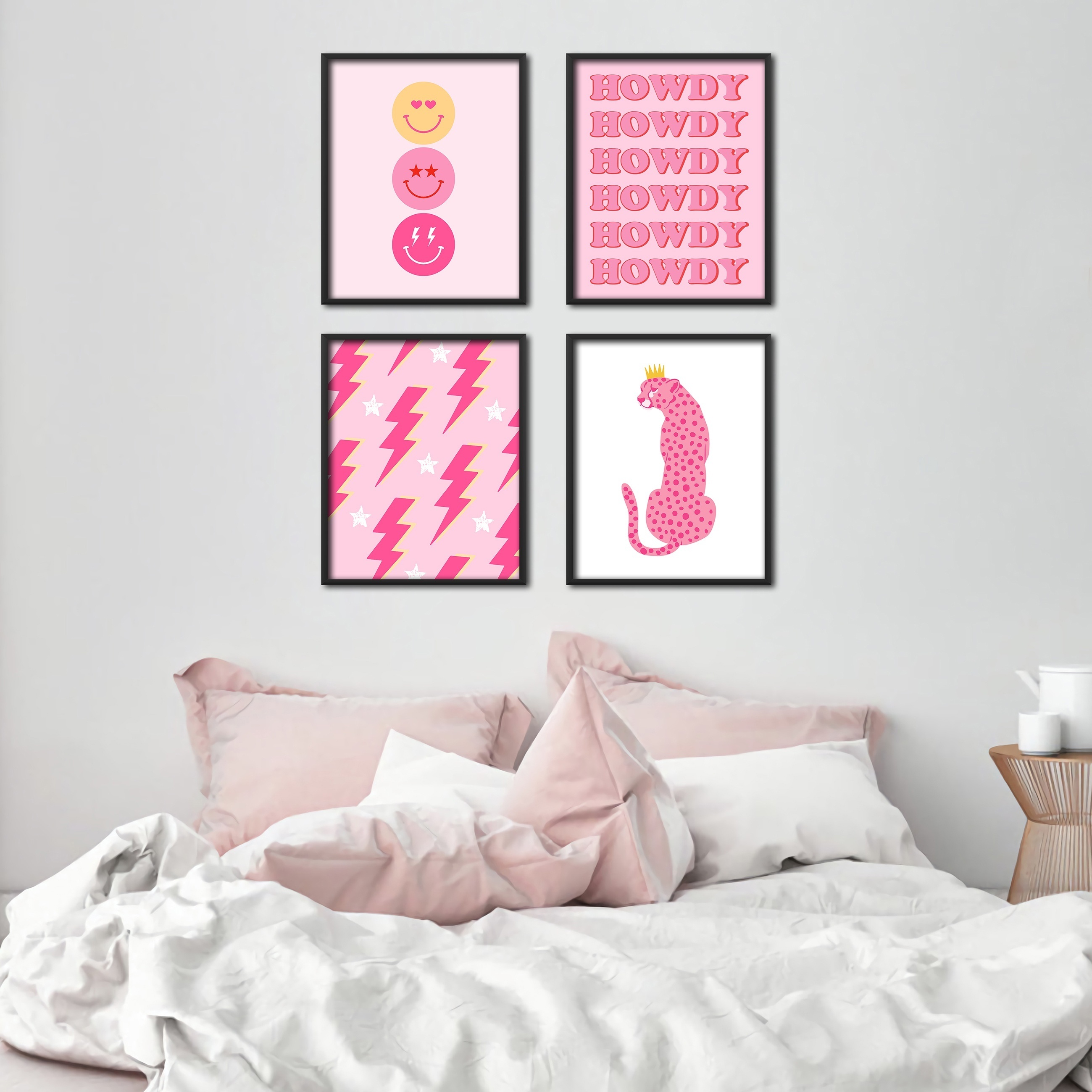 Girls Pink Cute Bedroom Decor for Teen Girls Kids Pink Wall Decor Canvas Wall Art Paintings Prints Framed Artwork Room Decor for Girls
