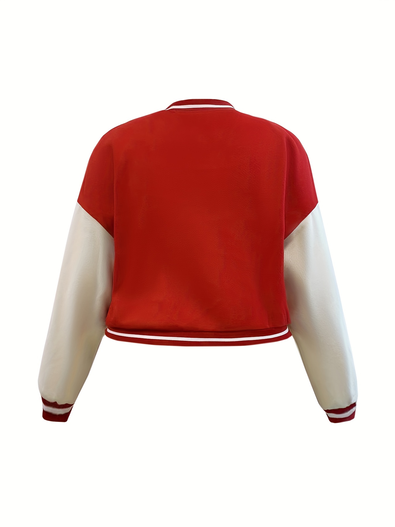 Letter Patched Striped Trim Drop Shoulder Varsity Jacket