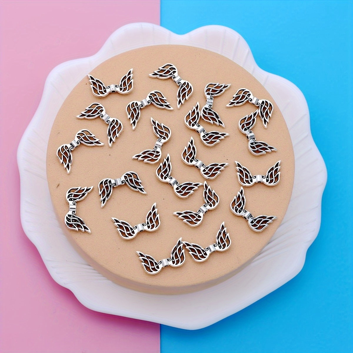 Image of 20pcs Antique Silvery Plated Hollow Wings Loose Beads Spacer Beads For Jewelry Making Accessories Diy Handmade Craft