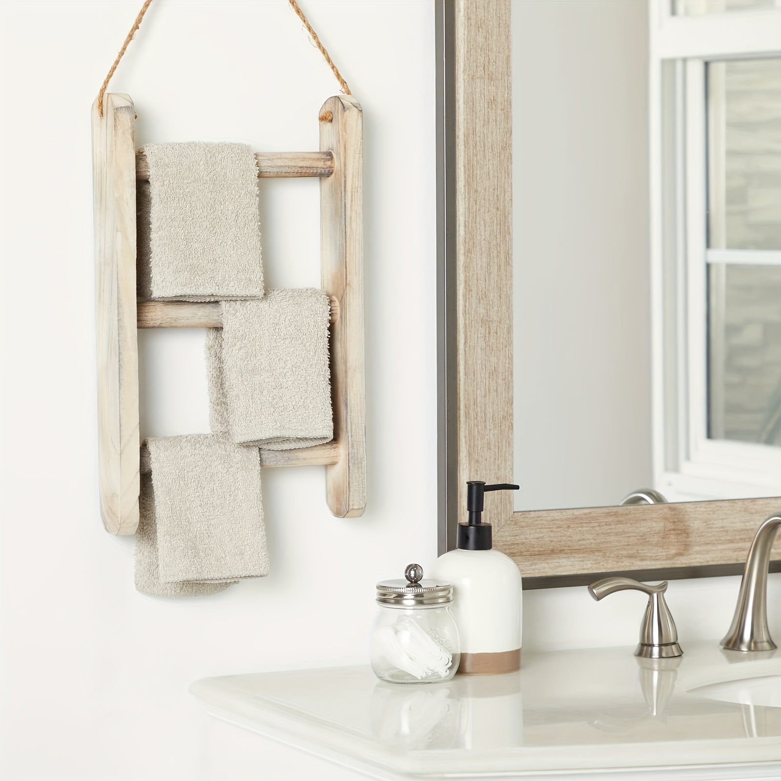 Toalleros para baño montado en la pared, soporte de metal con estante de  madera, toallero de pared para toallas de baño enrolladas, toallas de mano