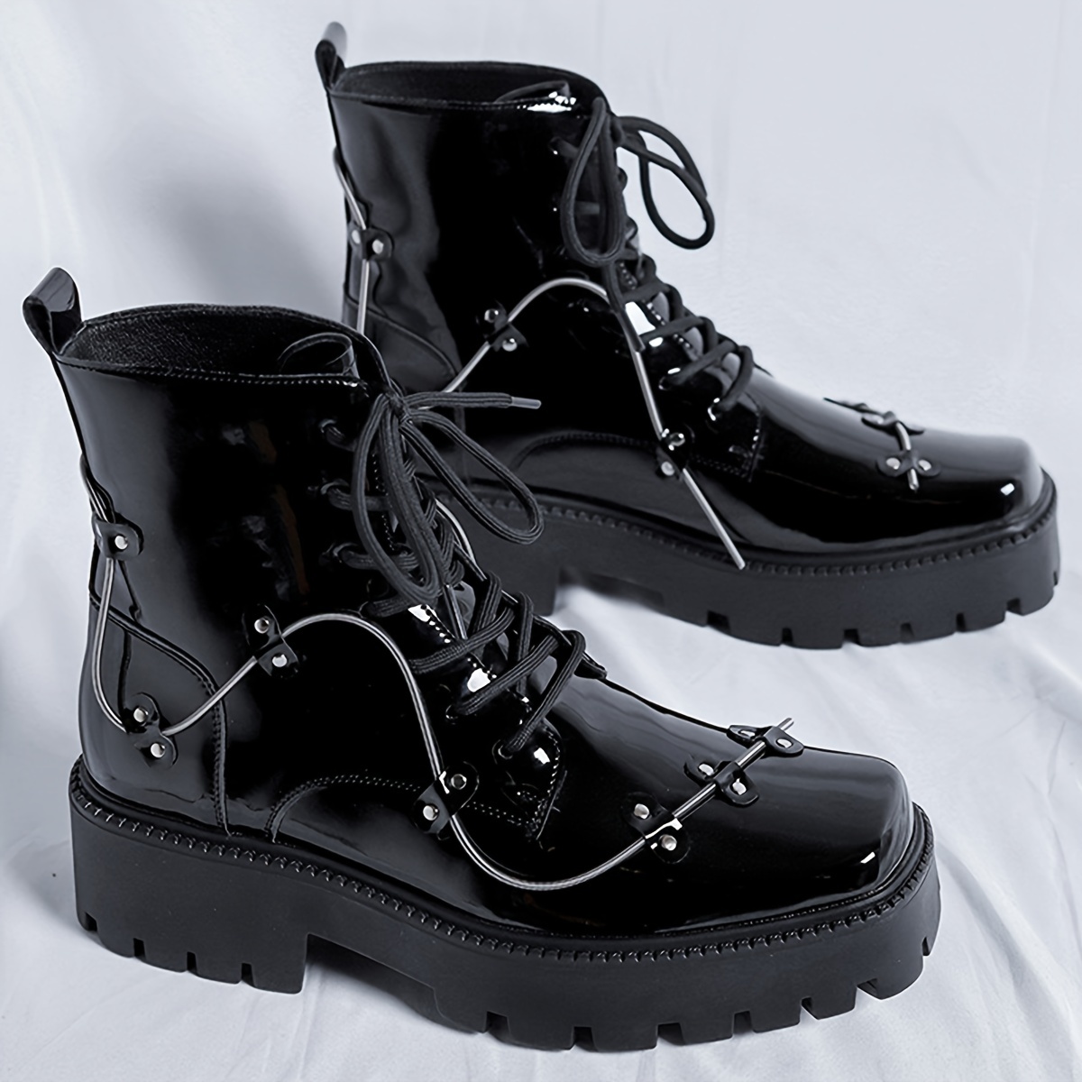 Square toe lace sale up boots mens