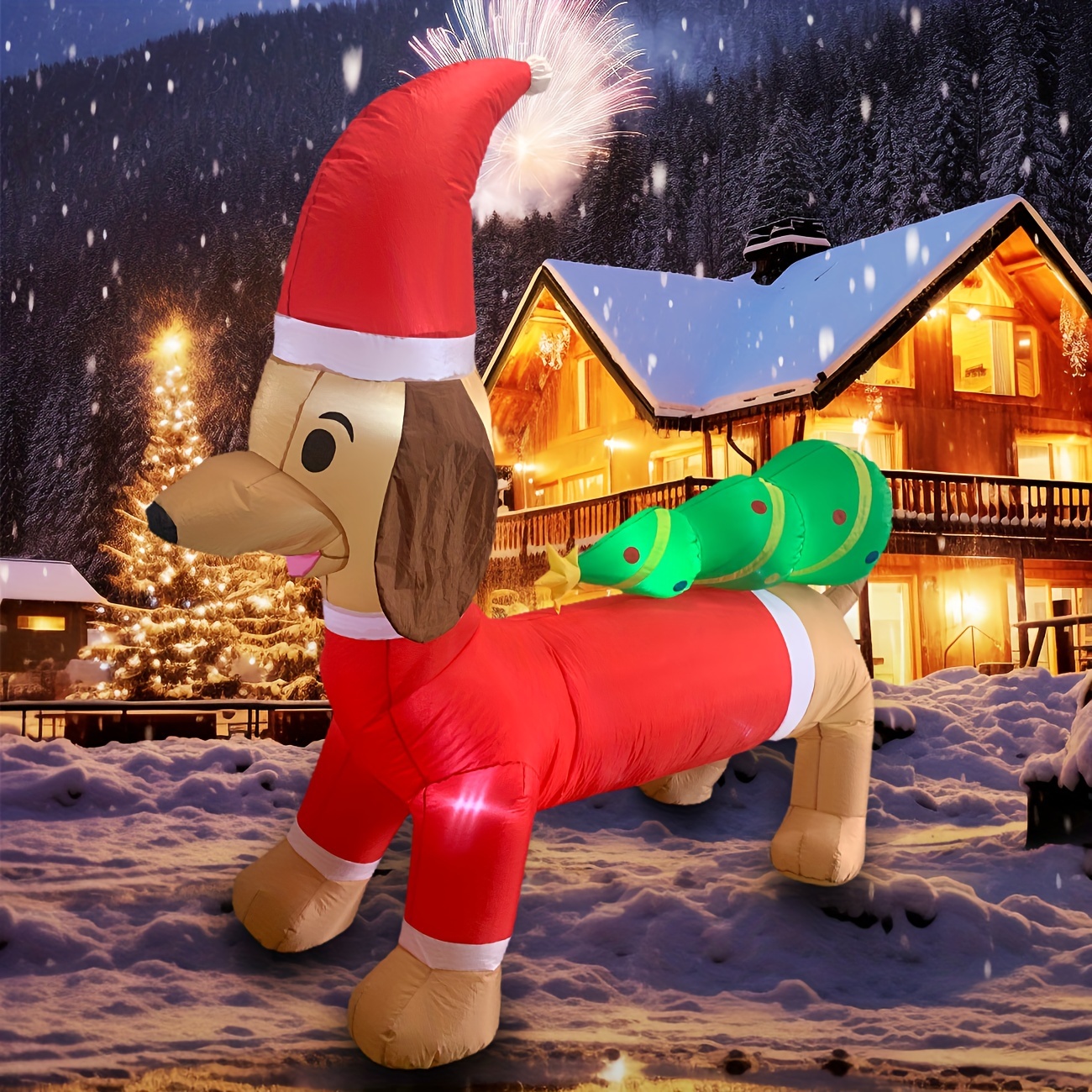 5FT Christmas Inflatables Outdoor Decorations Dachshund Dog with