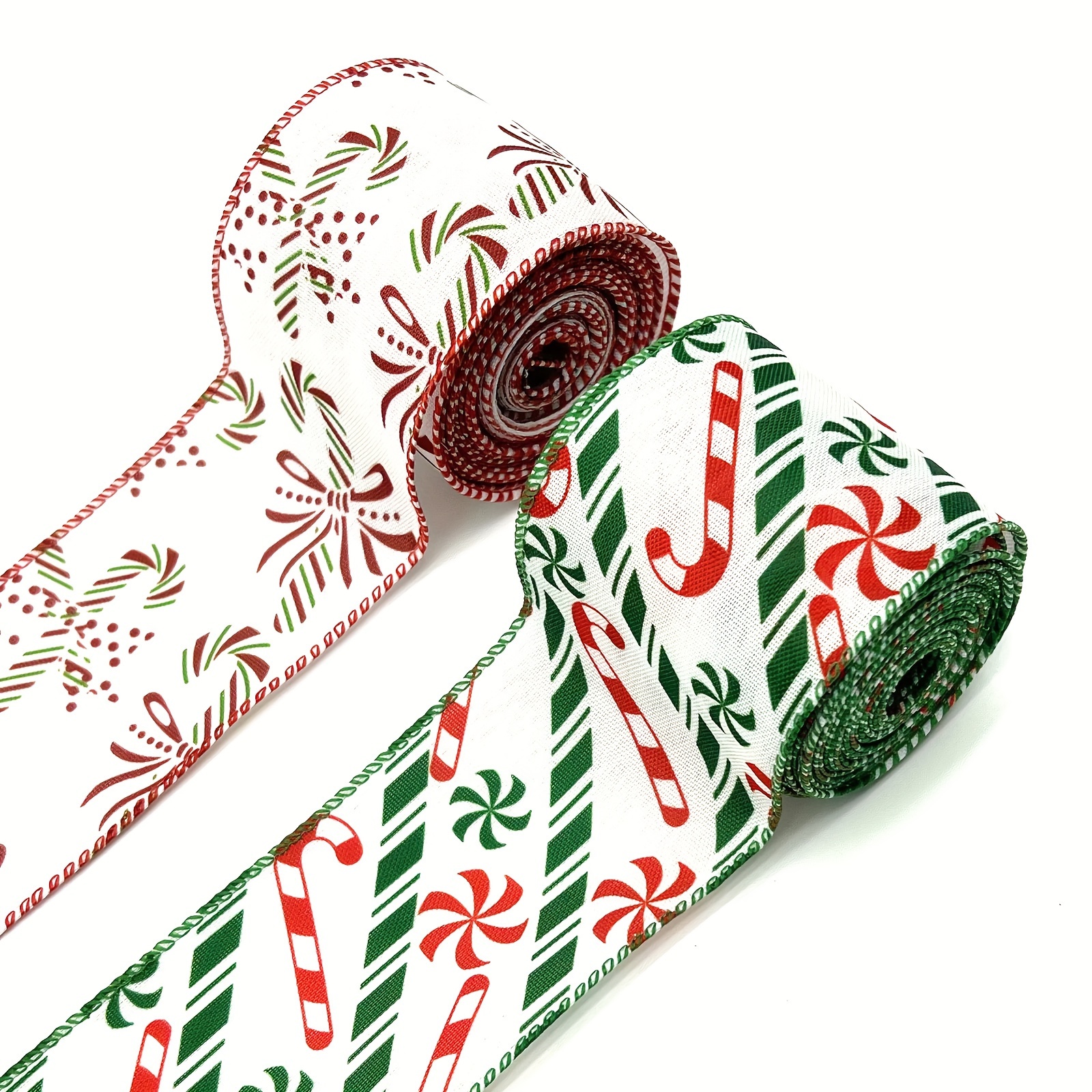 5 Yards Christmas Wired Edge Ribbon Candy Cane Burlap Ribbon - Temu