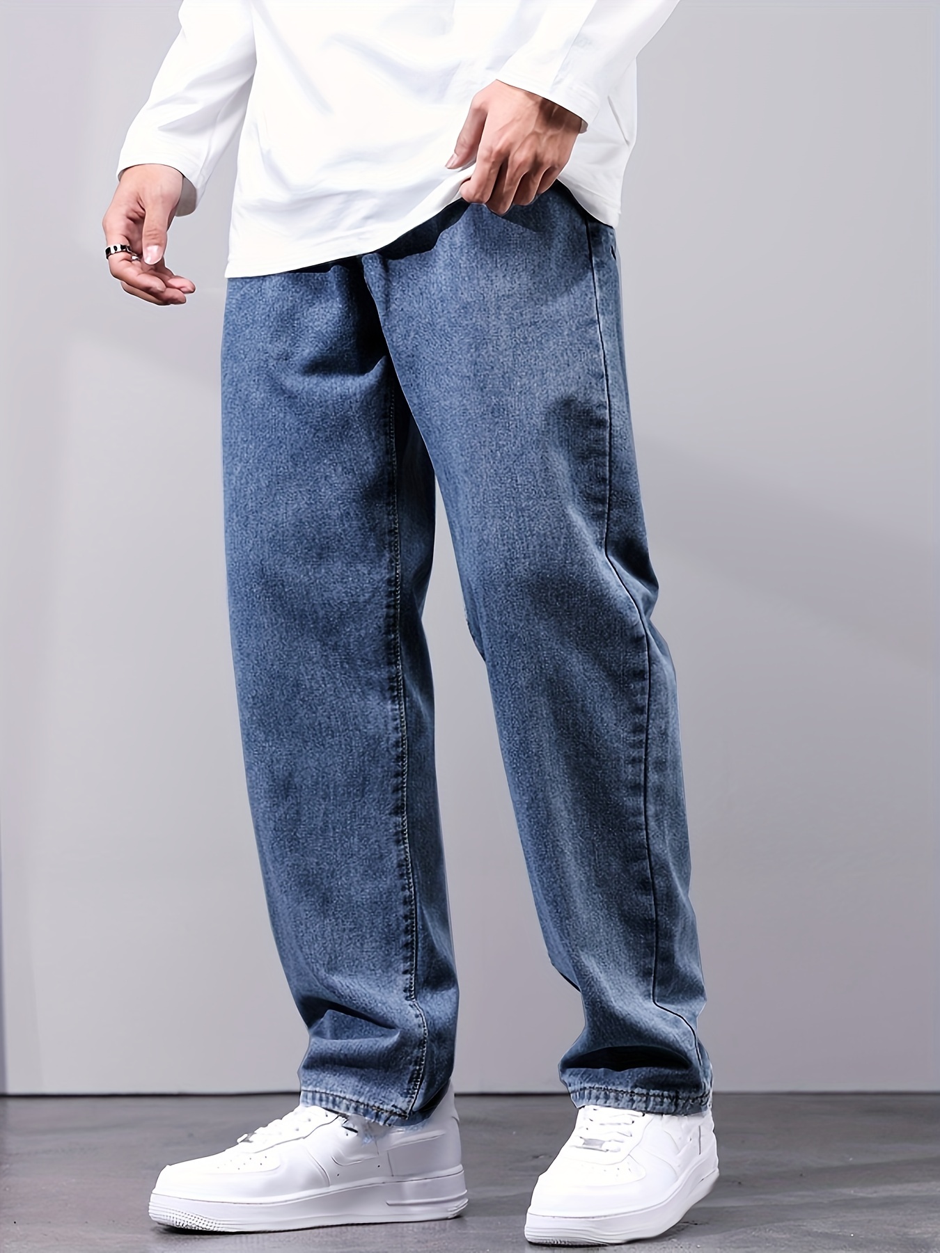 Plus Size 40 42 44 Autumn Loose Thick Blue Jeans Men Business Casual Cotton  Advanced Stretch Denim Pants Male Clothing (Color : 192H-Dark blue, Size 